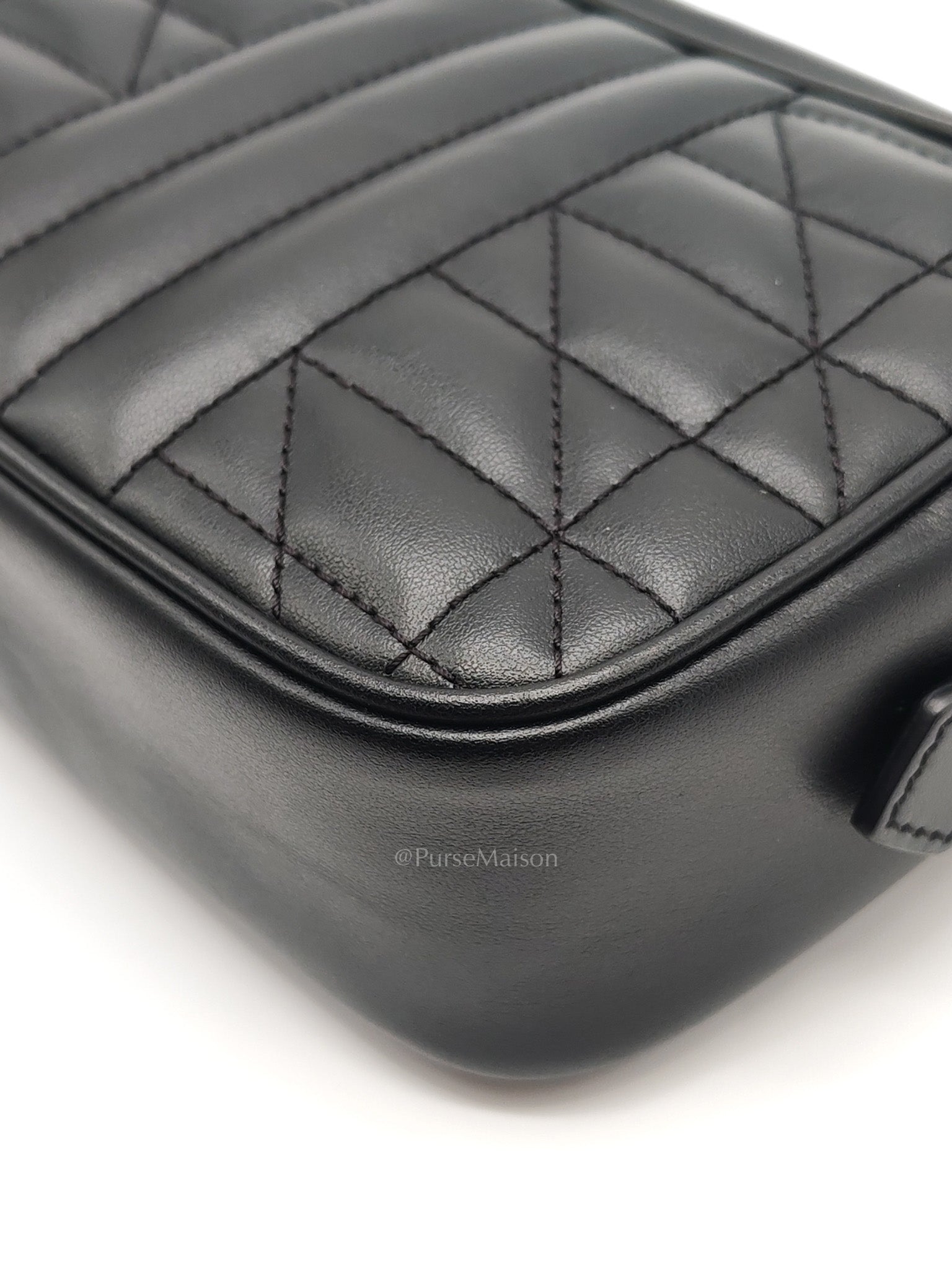 GG Marmont Mini Camera Bag in Black Quilted Matelasse Leather and Silver Hardware