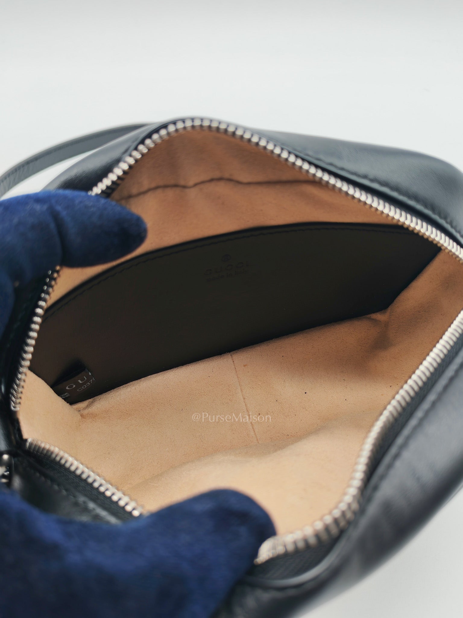 GG Marmont Mini Camera Bag in Black Quilted Matelasse Leather and Silver Hardware