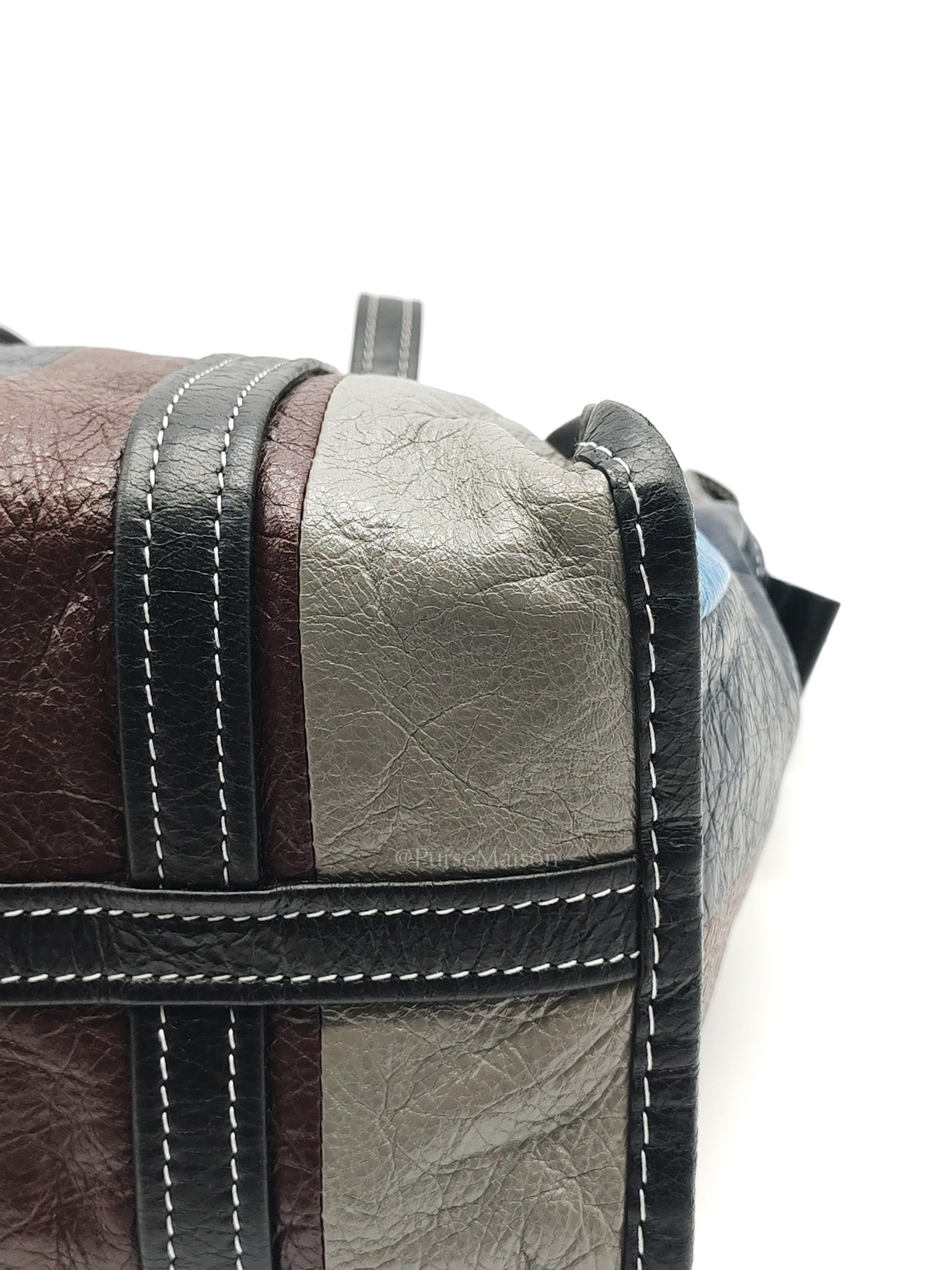Bazar Shopper Satchel in Multicolor Striped Lambskin Leather and Silver Hardware | Purse Maison Luxury Bags Shop