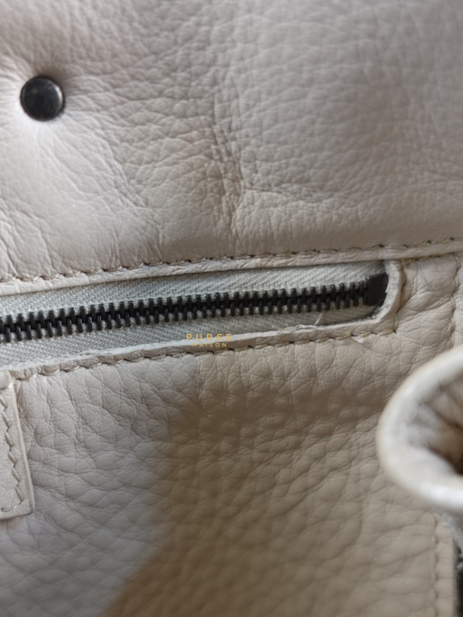 Beige Leather Papier Small Zip Around Tote | Purse Maison Luxury Bags Shop