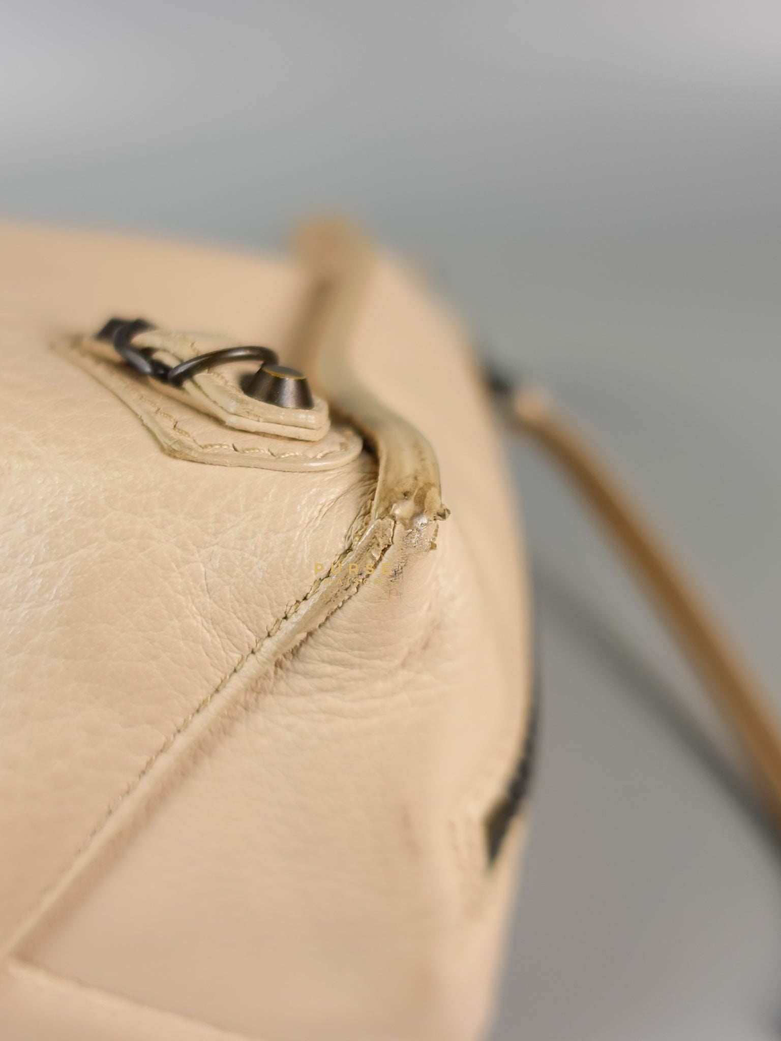 Beige Leather Papier Small Zip Around Tote | Purse Maison Luxury Bags Shop