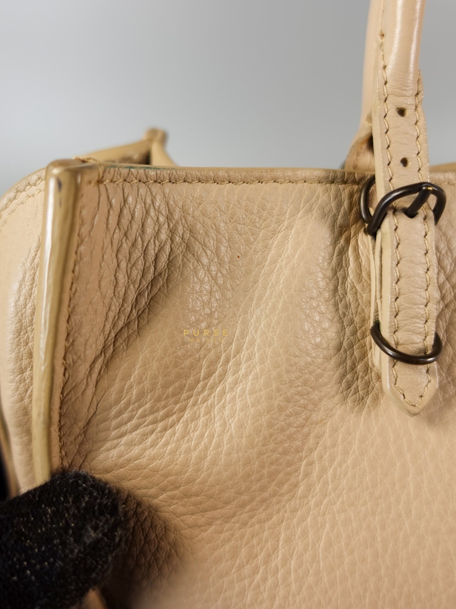 Beige Leather Papier Small Zip Around Tote | Purse Maison Luxury Bags Shop
