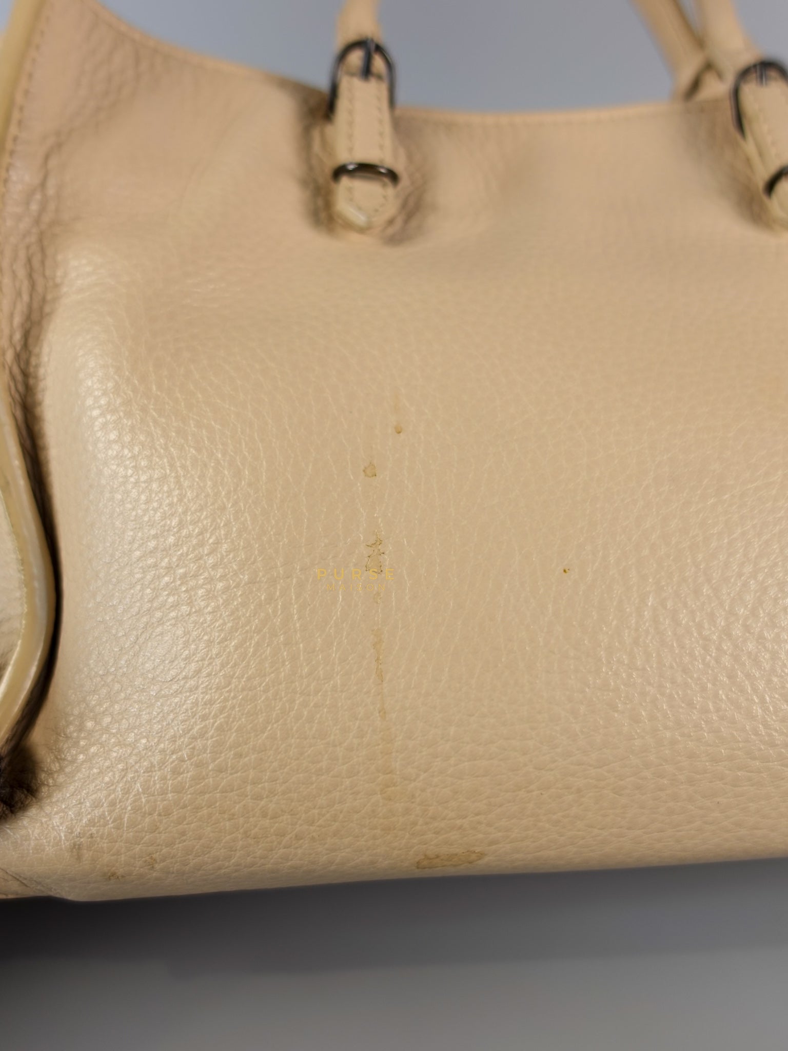 Beige Leather Papier Small Zip Around Tote | Purse Maison Luxury Bags Shop