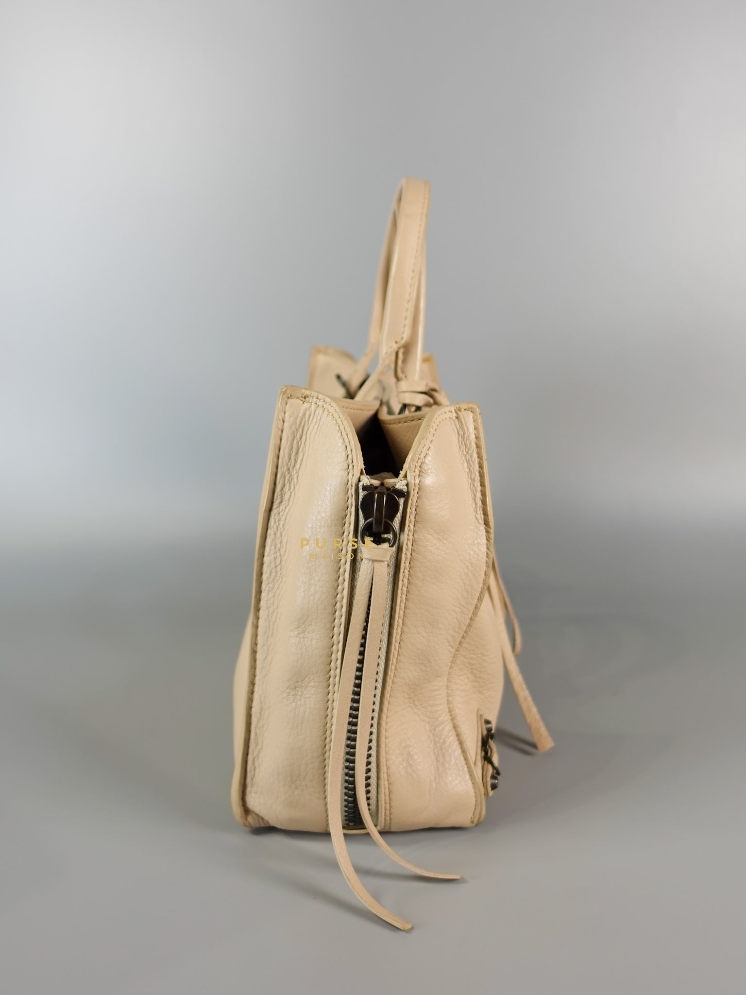 Beige Leather Papier Small Zip Around Tote | Purse Maison Luxury Bags Shop
