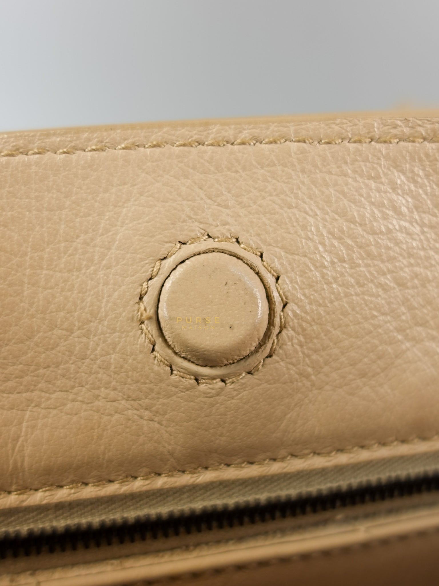 Beige Leather Papier Small Zip Around Tote | Purse Maison Luxury Bags Shop