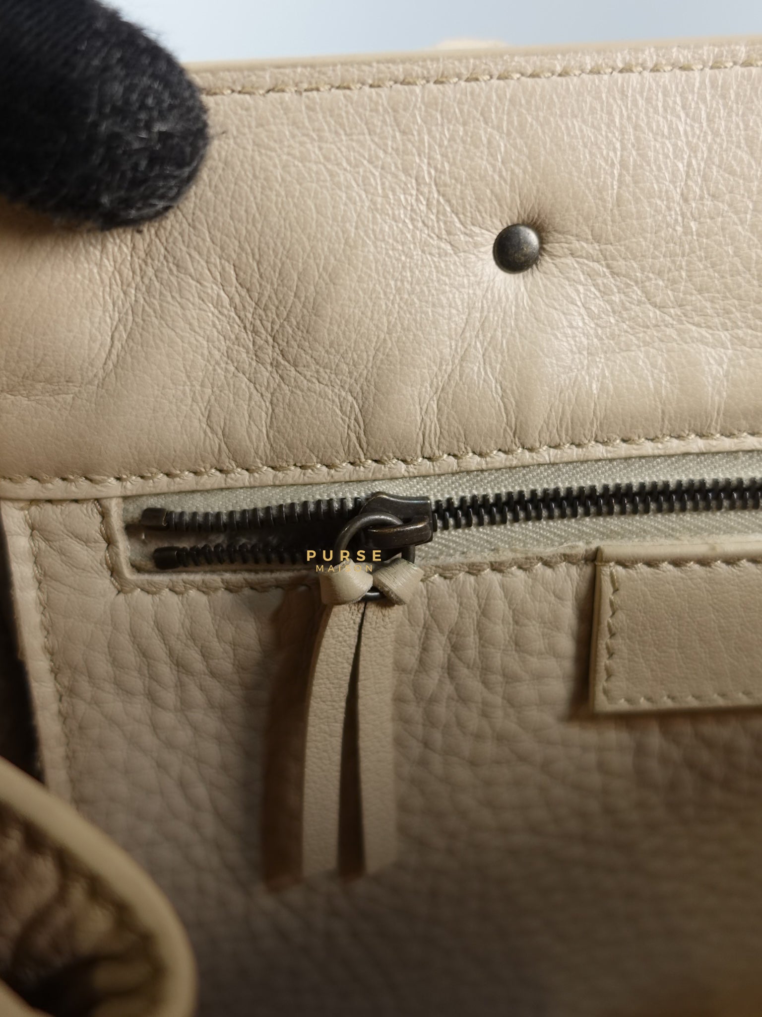 Beige Leather Papier Small Zip Around Tote | Purse Maison Luxury Bags Shop
