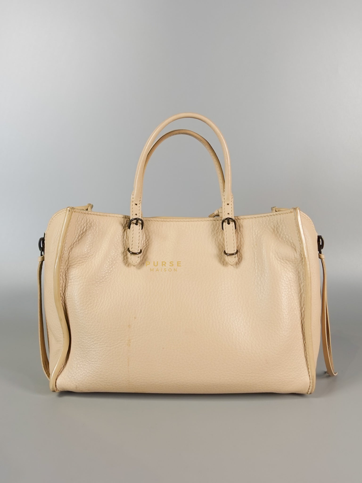 Beige Leather Papier Small Zip Around Tote | Purse Maison Luxury Bags Shop