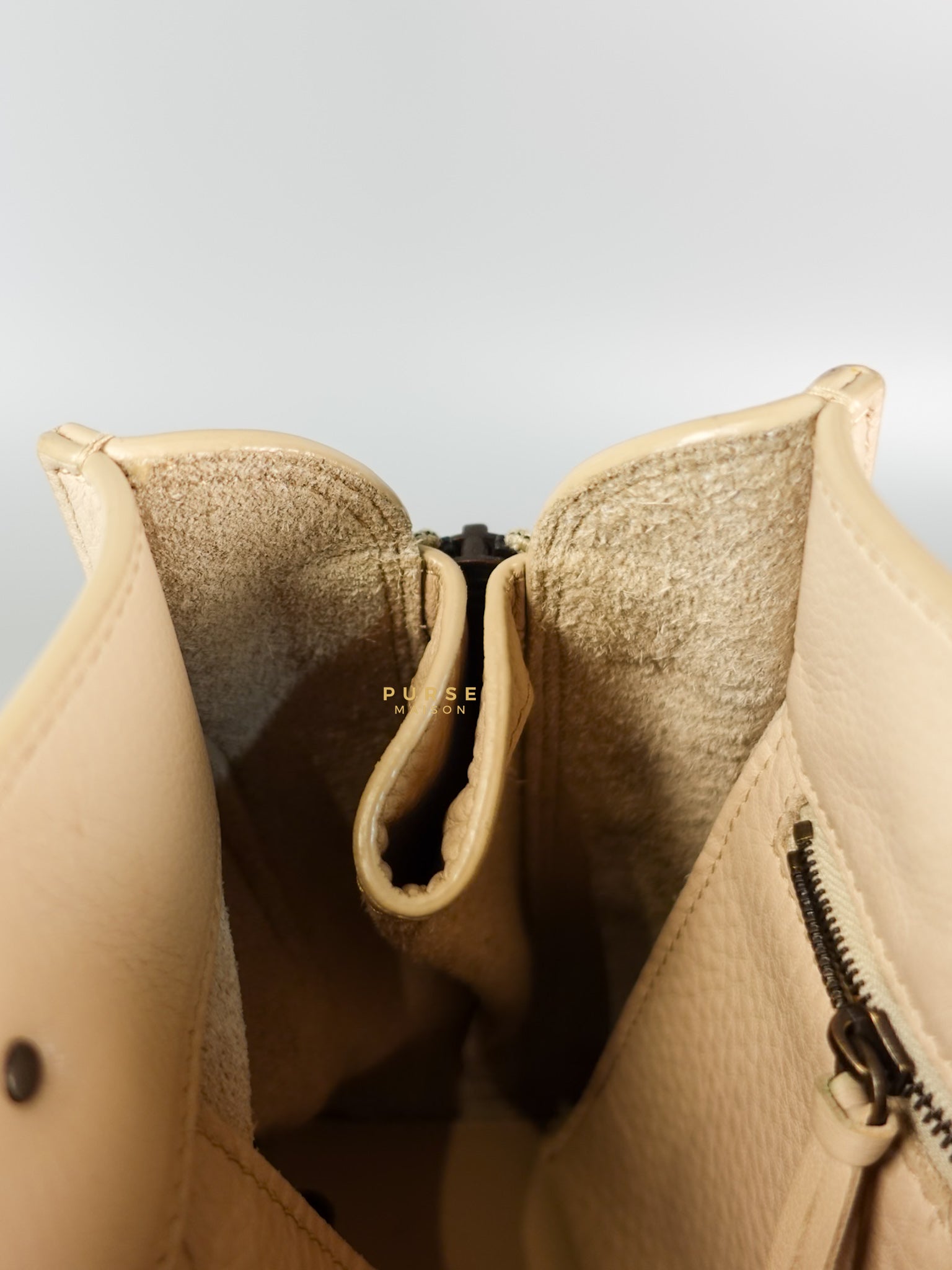 Beige Leather Papier Small Zip Around Tote | Purse Maison Luxury Bags Shop