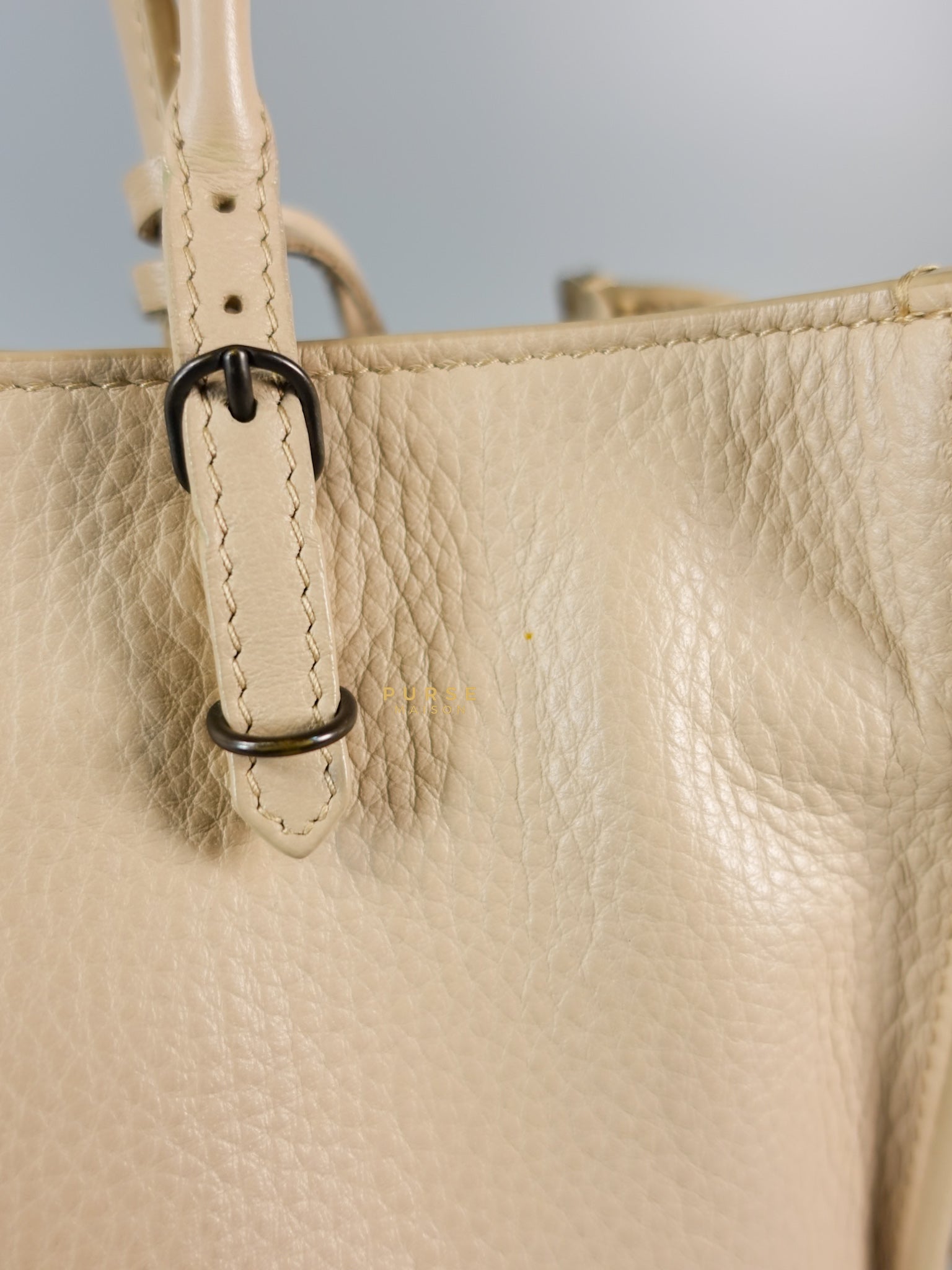 Beige Leather Papier Small Zip Around Tote | Purse Maison Luxury Bags Shop
