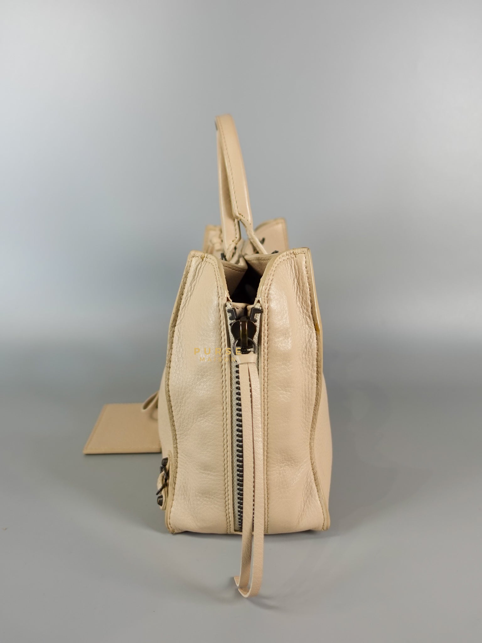 Beige Leather Papier Small Zip Around Tote | Purse Maison Luxury Bags Shop