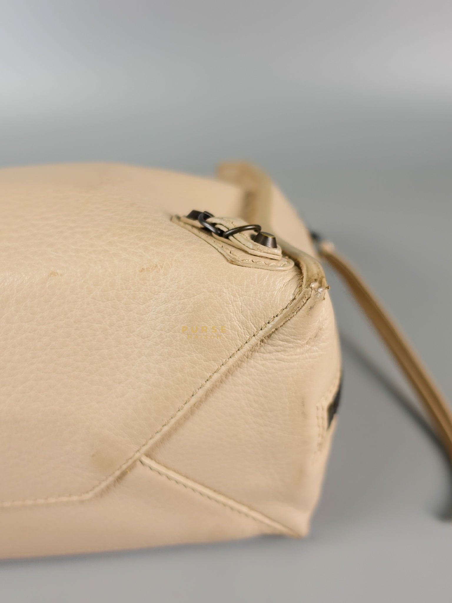 Beige Leather Papier Small Zip Around Tote | Purse Maison Luxury Bags Shop