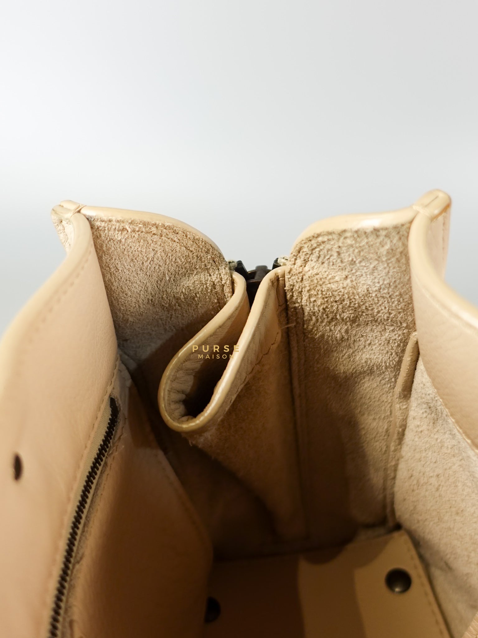 Beige Leather Papier Small Zip Around Tote | Purse Maison Luxury Bags Shop
