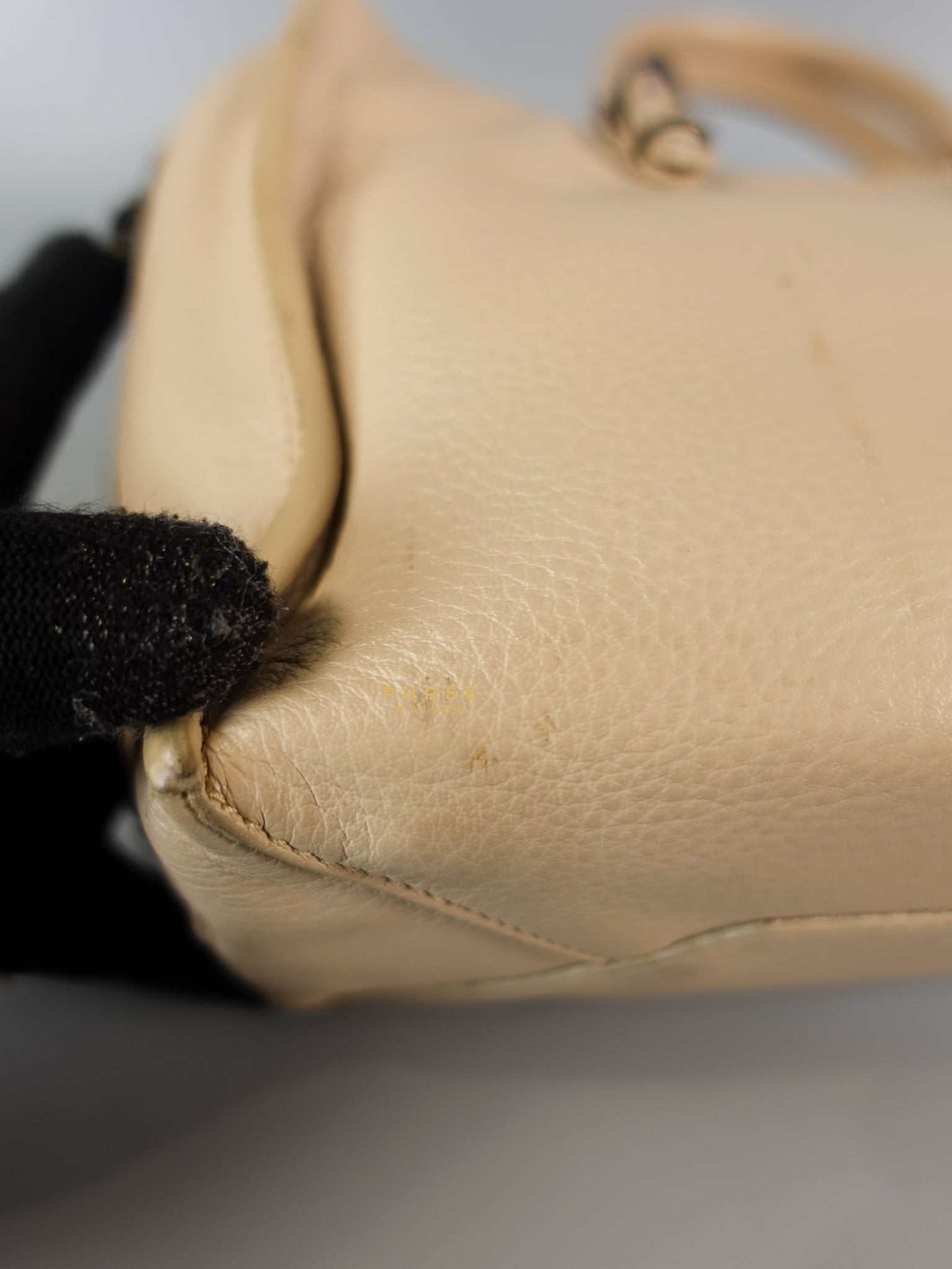 Beige Leather Papier Small Zip Around Tote | Purse Maison Luxury Bags Shop