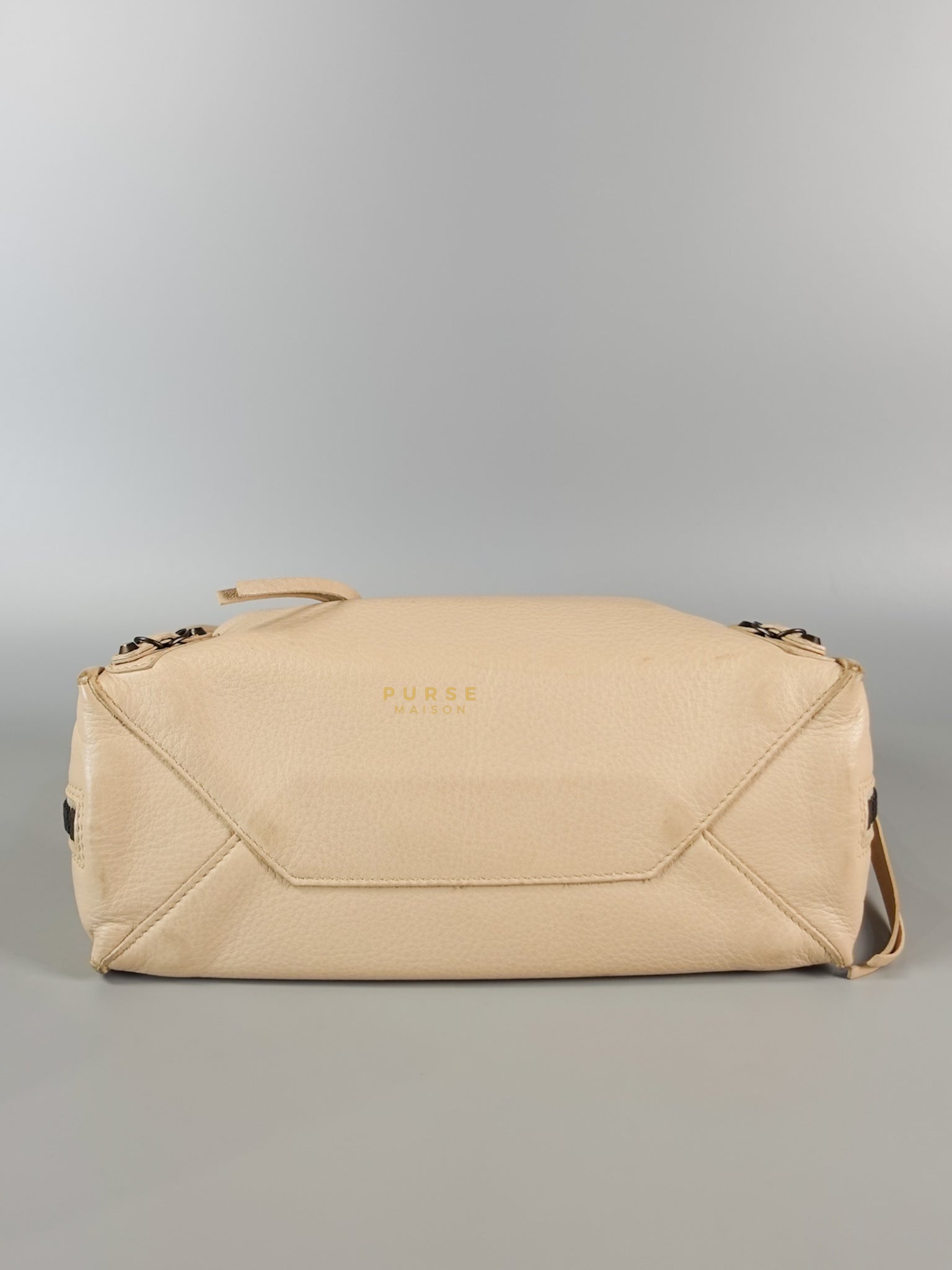Beige Leather Papier Small Zip Around Tote | Purse Maison Luxury Bags Shop