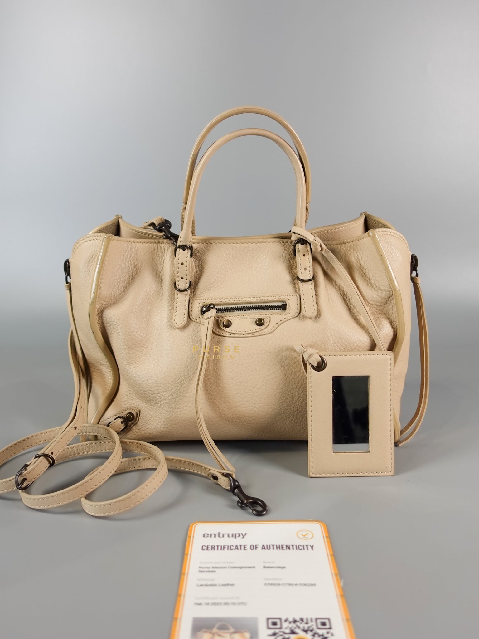 Beige Leather Papier Small Zip Around Tote | Purse Maison Luxury Bags Shop