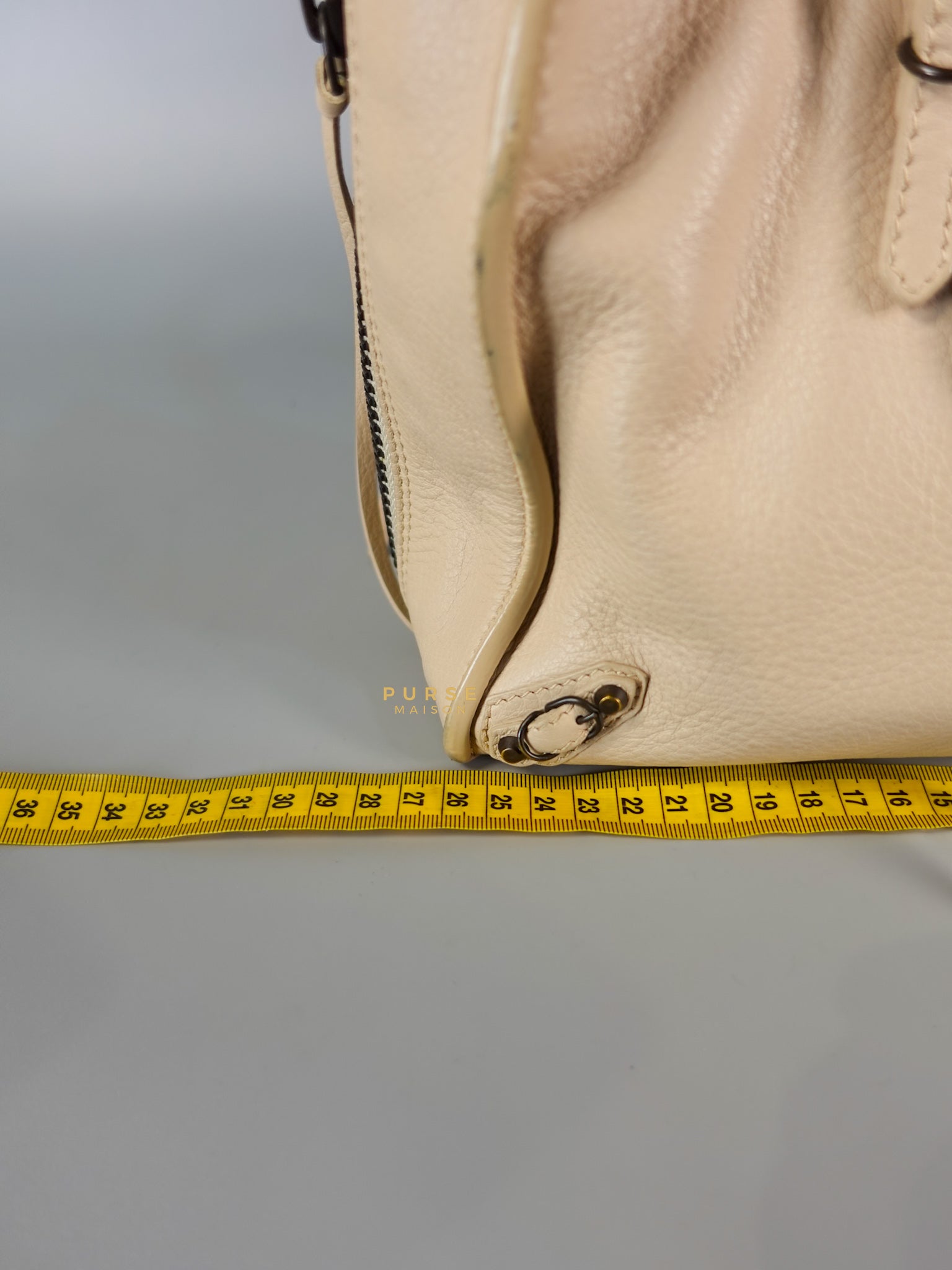 Beige Leather Papier Small Zip Around Tote | Purse Maison Luxury Bags Shop