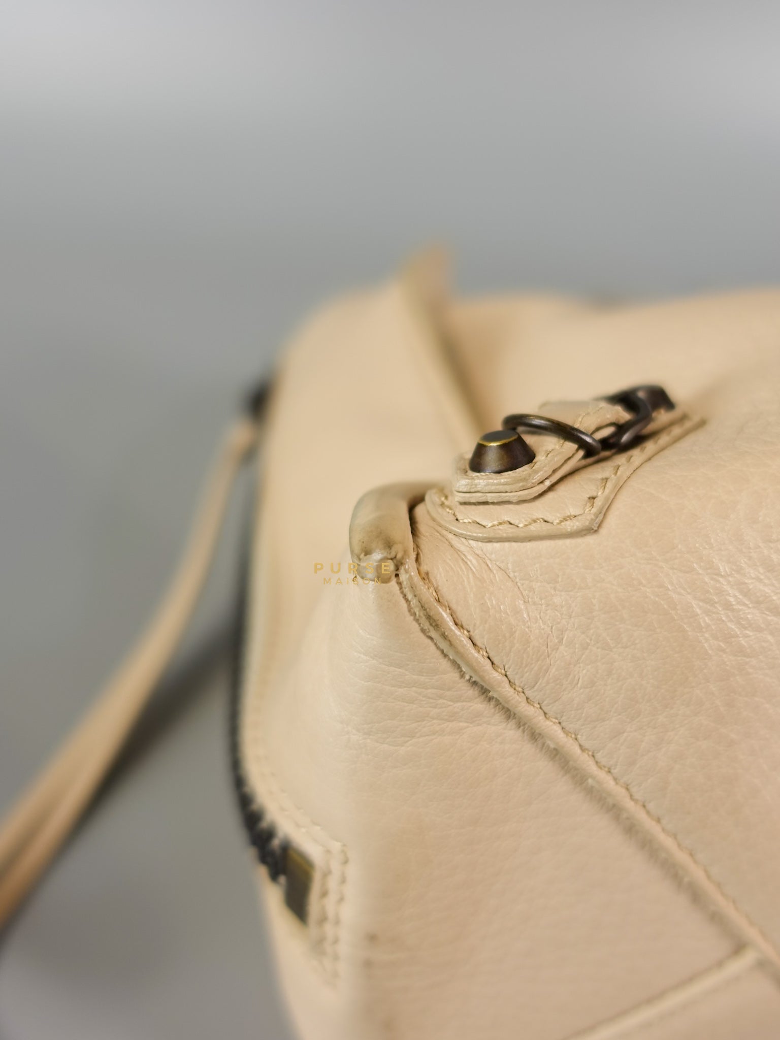 Beige Leather Papier Small Zip Around Tote | Purse Maison Luxury Bags Shop