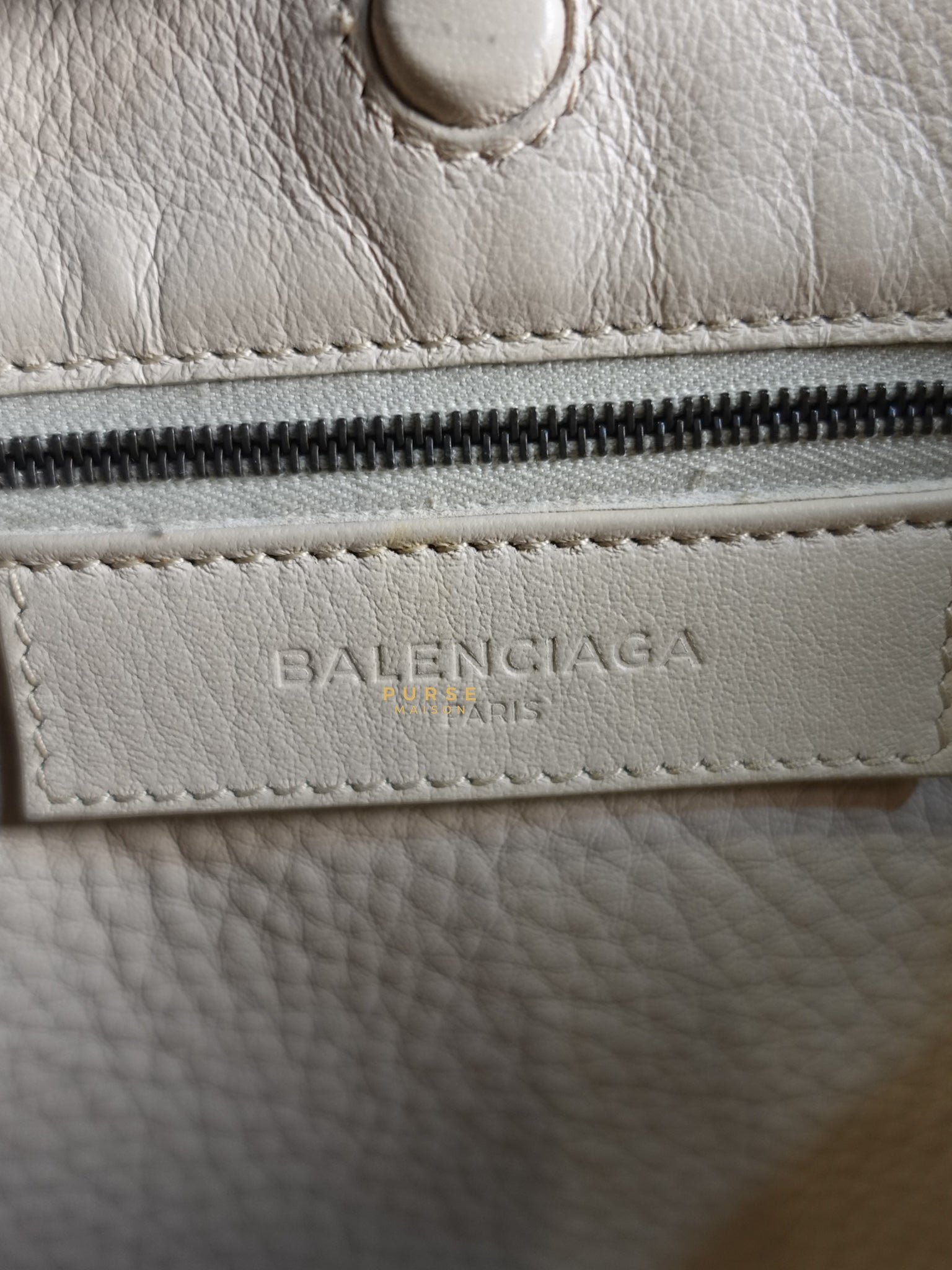 Beige Leather Papier Small Zip Around Tote | Purse Maison Luxury Bags Shop