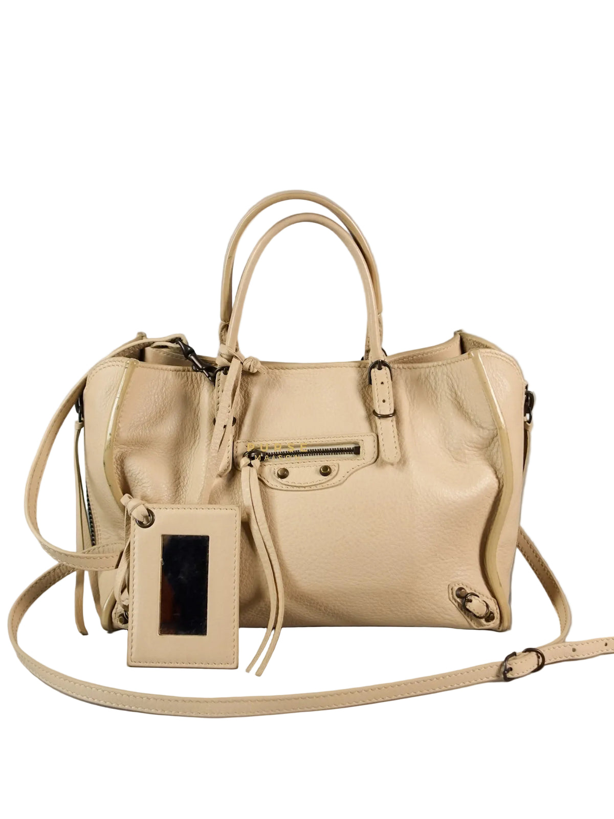 Beige Leather Papier Small Zip Around Tote | Purse Maison Luxury Bags Shop