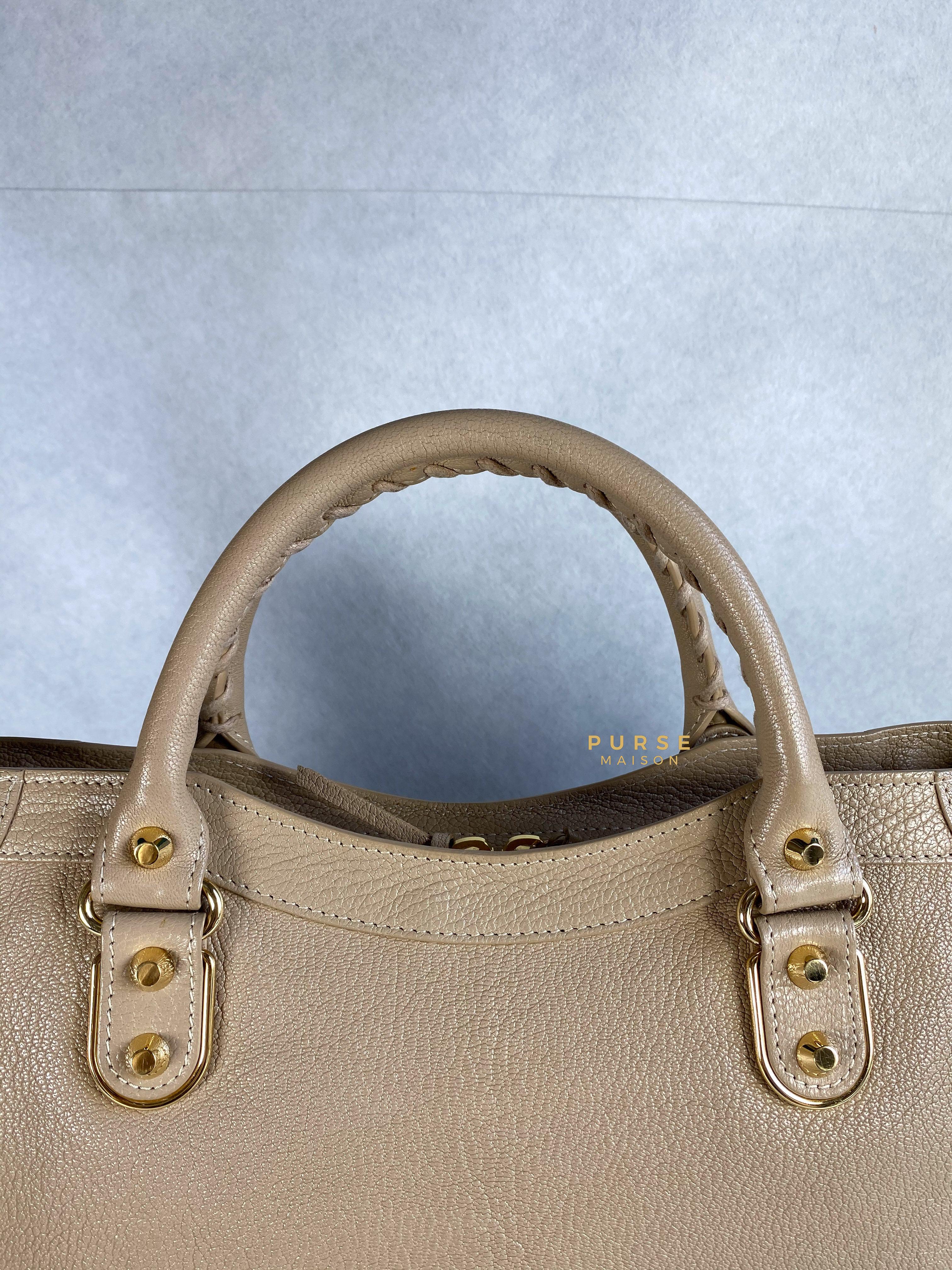 Balenciaga City Metallic Edge Beige in Gold Hardware (Medium) | Purse Maison Luxury Bags Shop