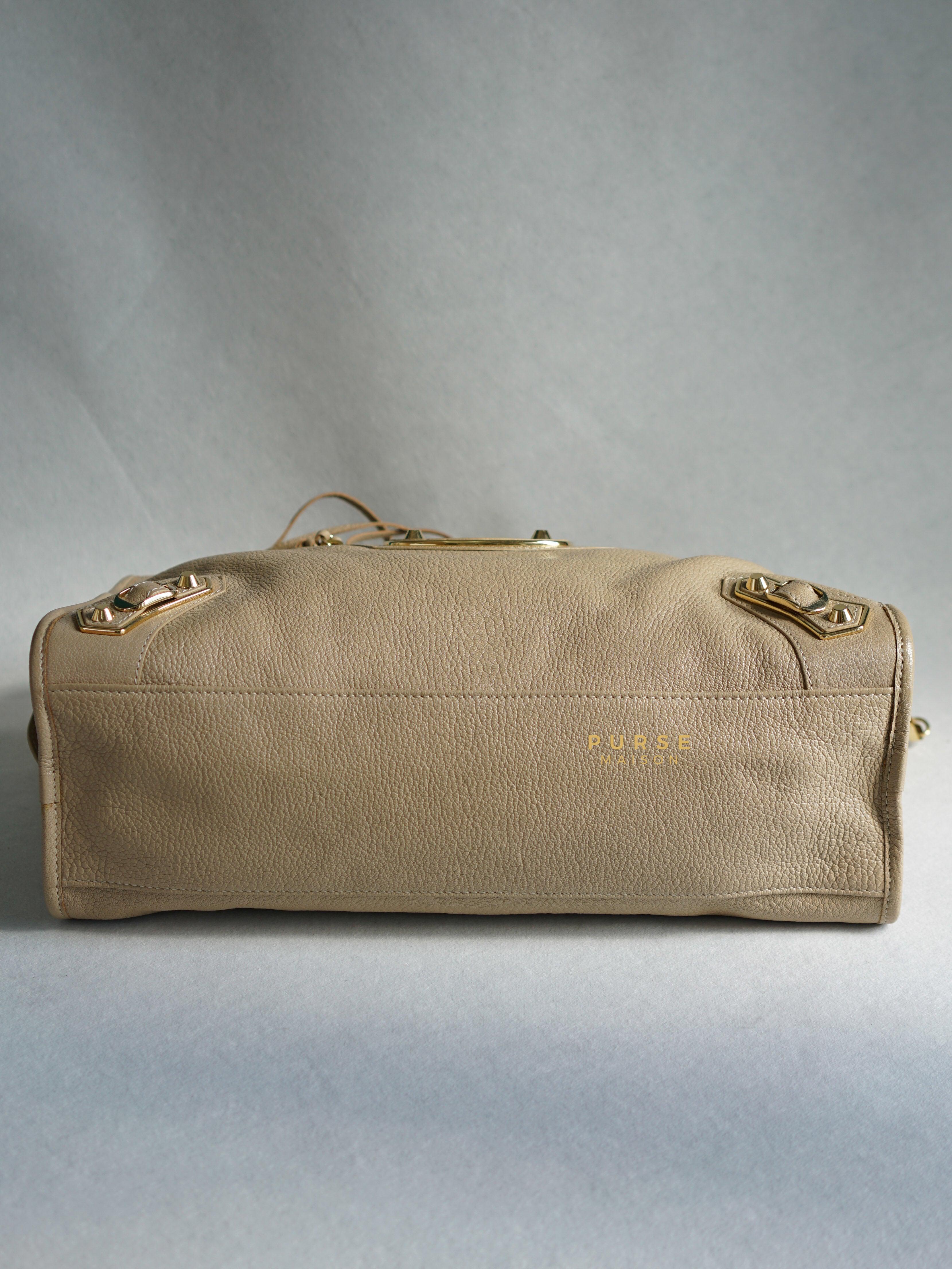 Balenciaga City Metallic Edge Beige in Gold Hardware (Medium) | Purse Maison Luxury Bags Shop