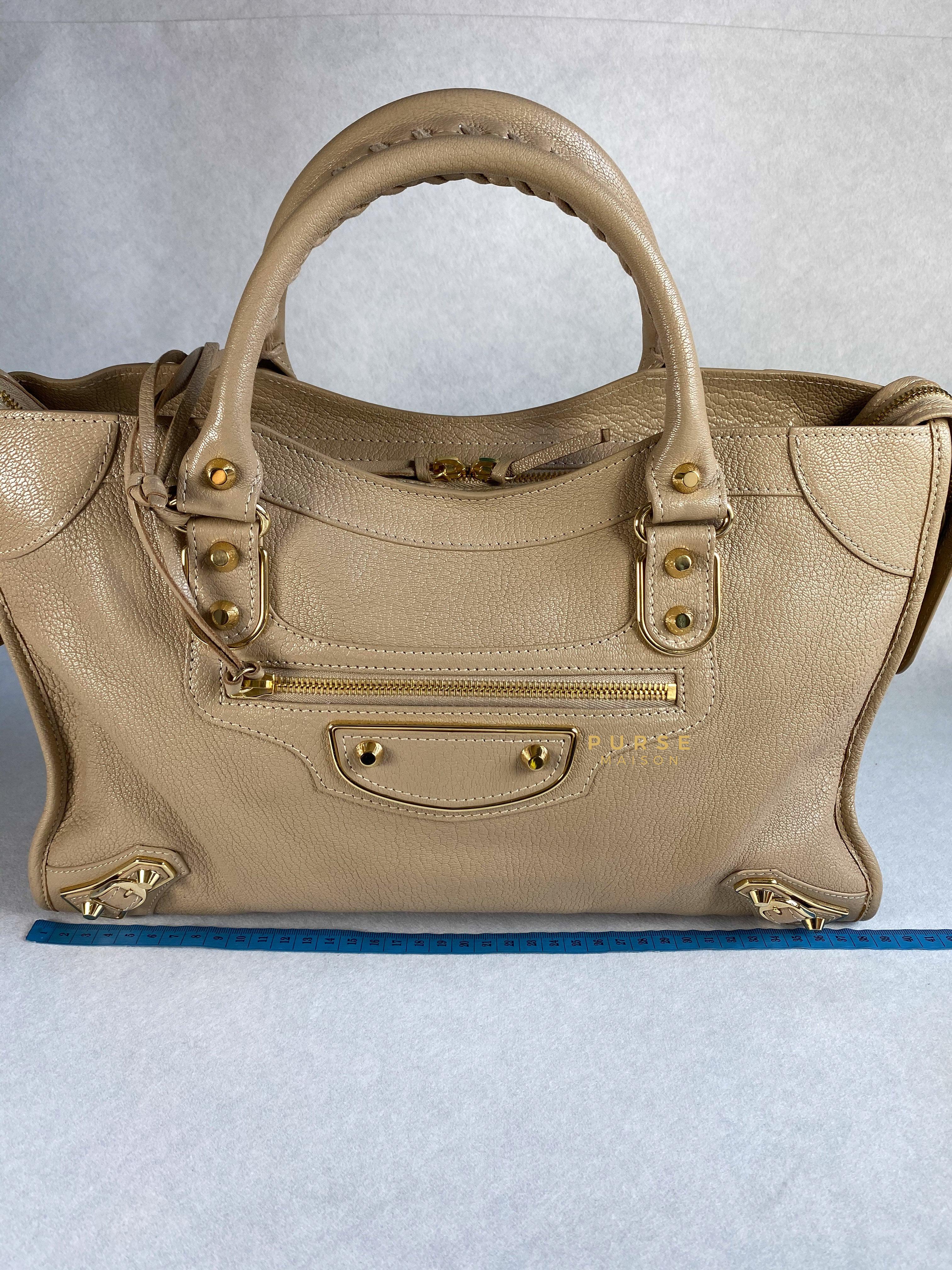 Balenciaga City Metallic Edge Beige in Gold Hardware (Medium) | Purse Maison Luxury Bags Shop