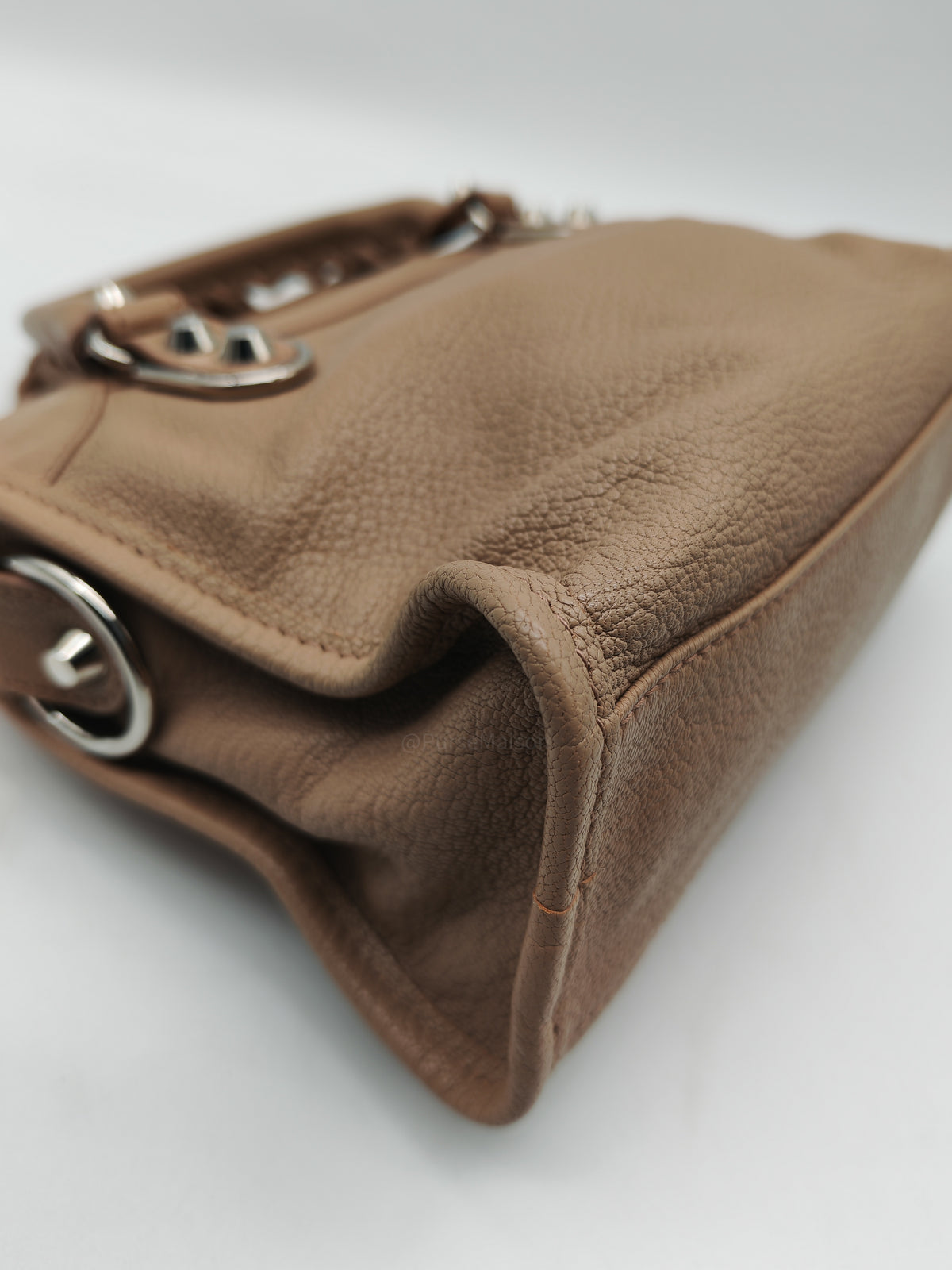 Balenciaga Classic Metallic Edge City Bag in Camel And Silver Hardware | Purse Maison Luxury Bags Shop