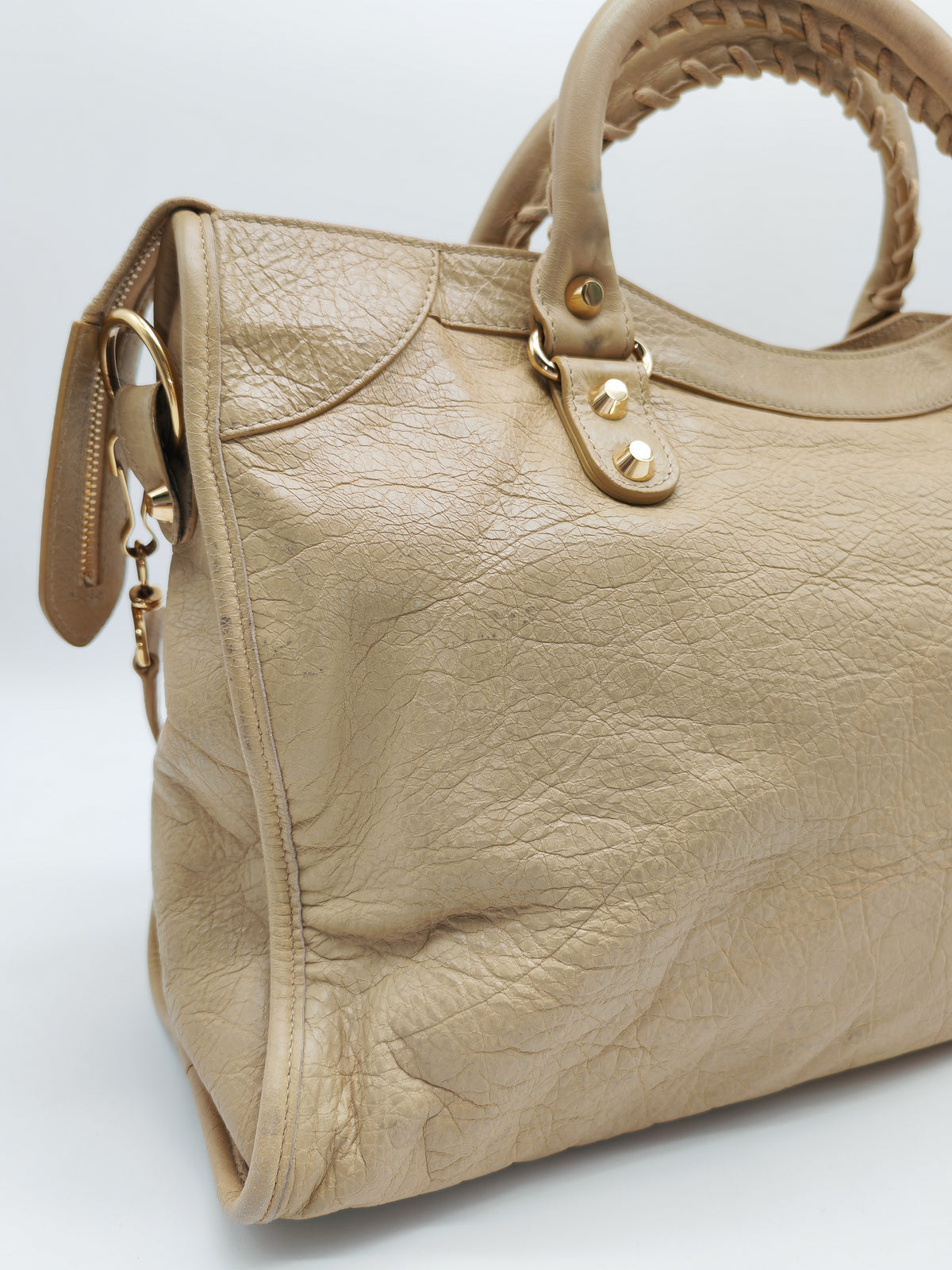 Balenciaga Giant 12 City Bag in Beige Distressed Lambskin Leather and Gold Hardware | Purse Maison Luxury Bags Shop