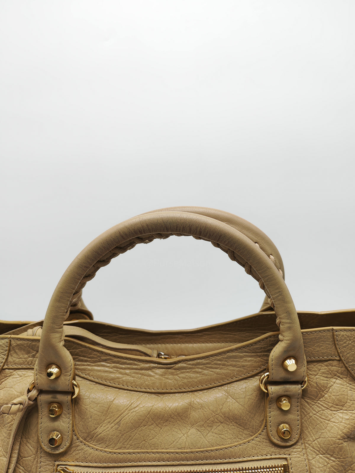 Balenciaga Giant 12 City Bag in Beige Distressed Lambskin Leather and Gold Hardware | Purse Maison Luxury Bags Shop
