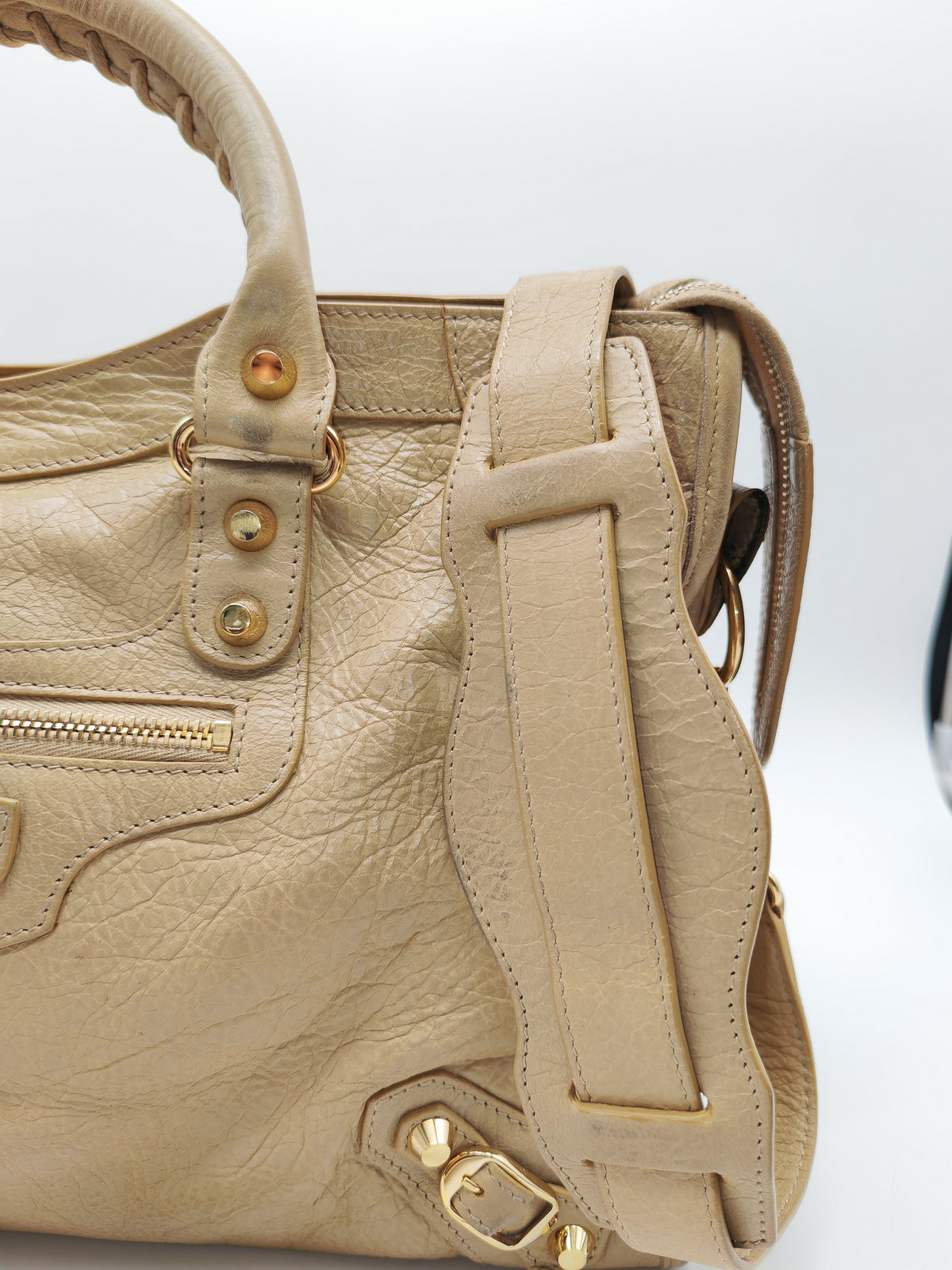 Balenciaga Giant 12 City Bag in Beige Distressed Lambskin Leather and Gold Hardware | Purse Maison Luxury Bags Shop