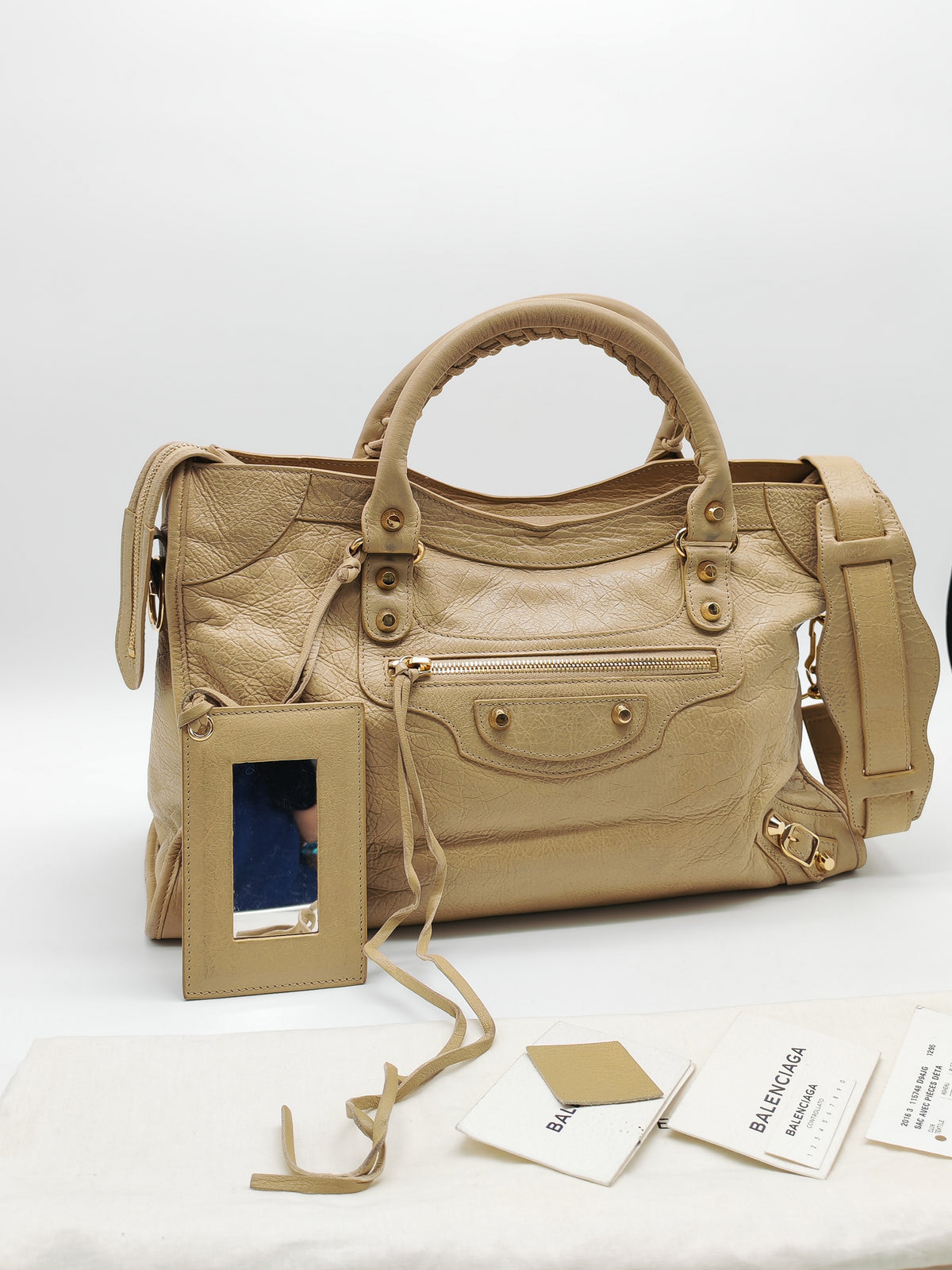 Balenciaga Giant 12 City Bag in Beige Distressed Lambskin Leather and Gold Hardware | Purse Maison Luxury Bags Shop