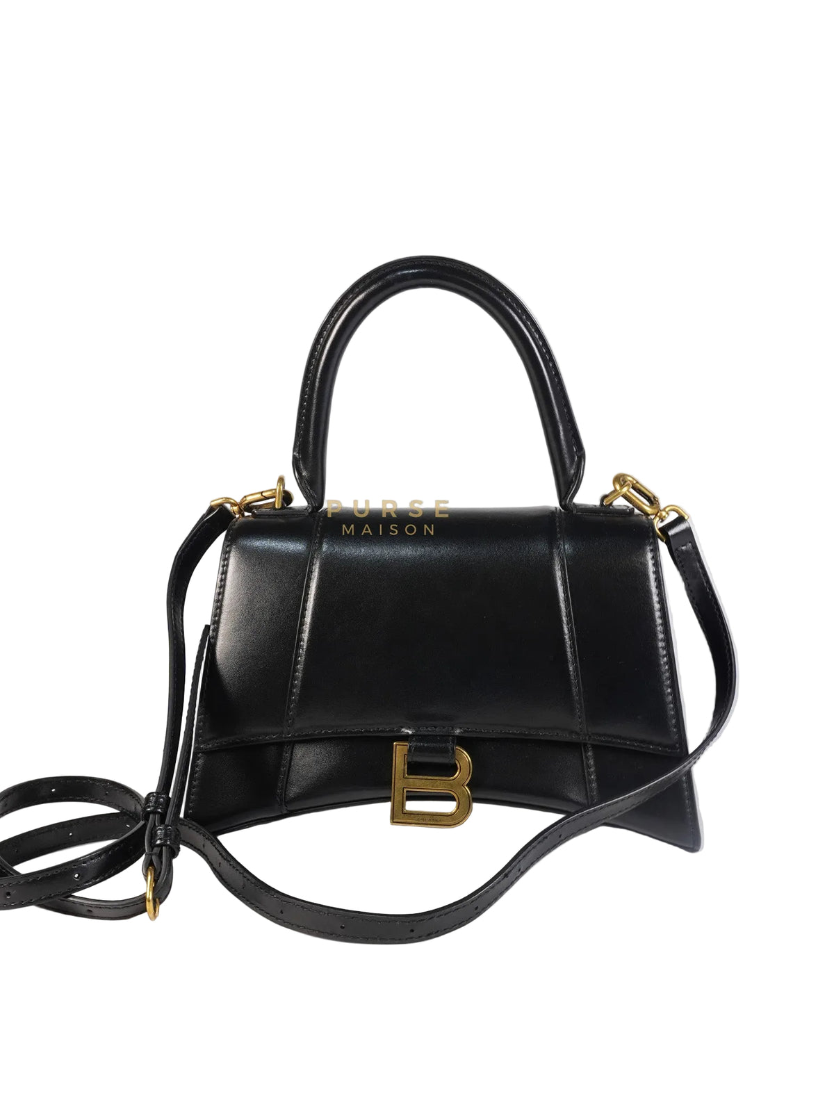 Hourglass Small Black in Smooth Calfskin Leather | Purse Maison Luxury Bags Shop