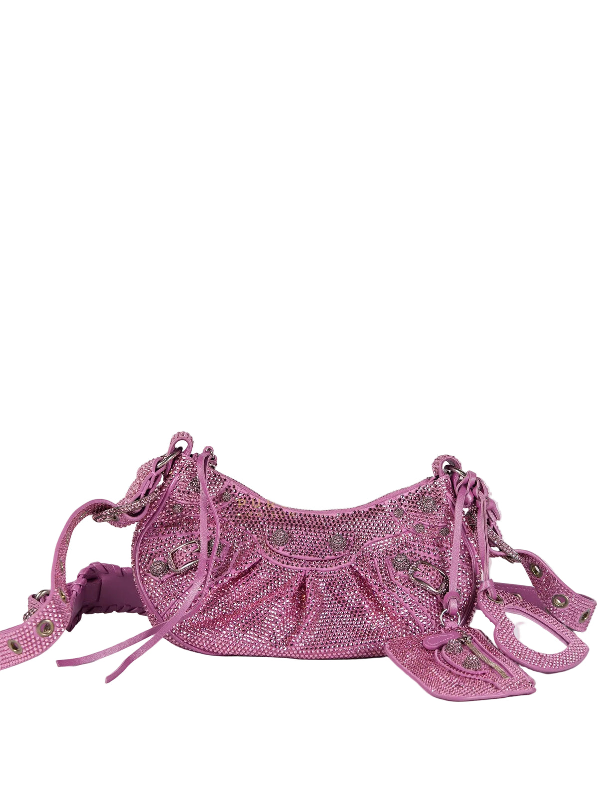 Le Cagole in Pink Diamond Stud Suede Leather | Purse Maison Luxury Bags Shop