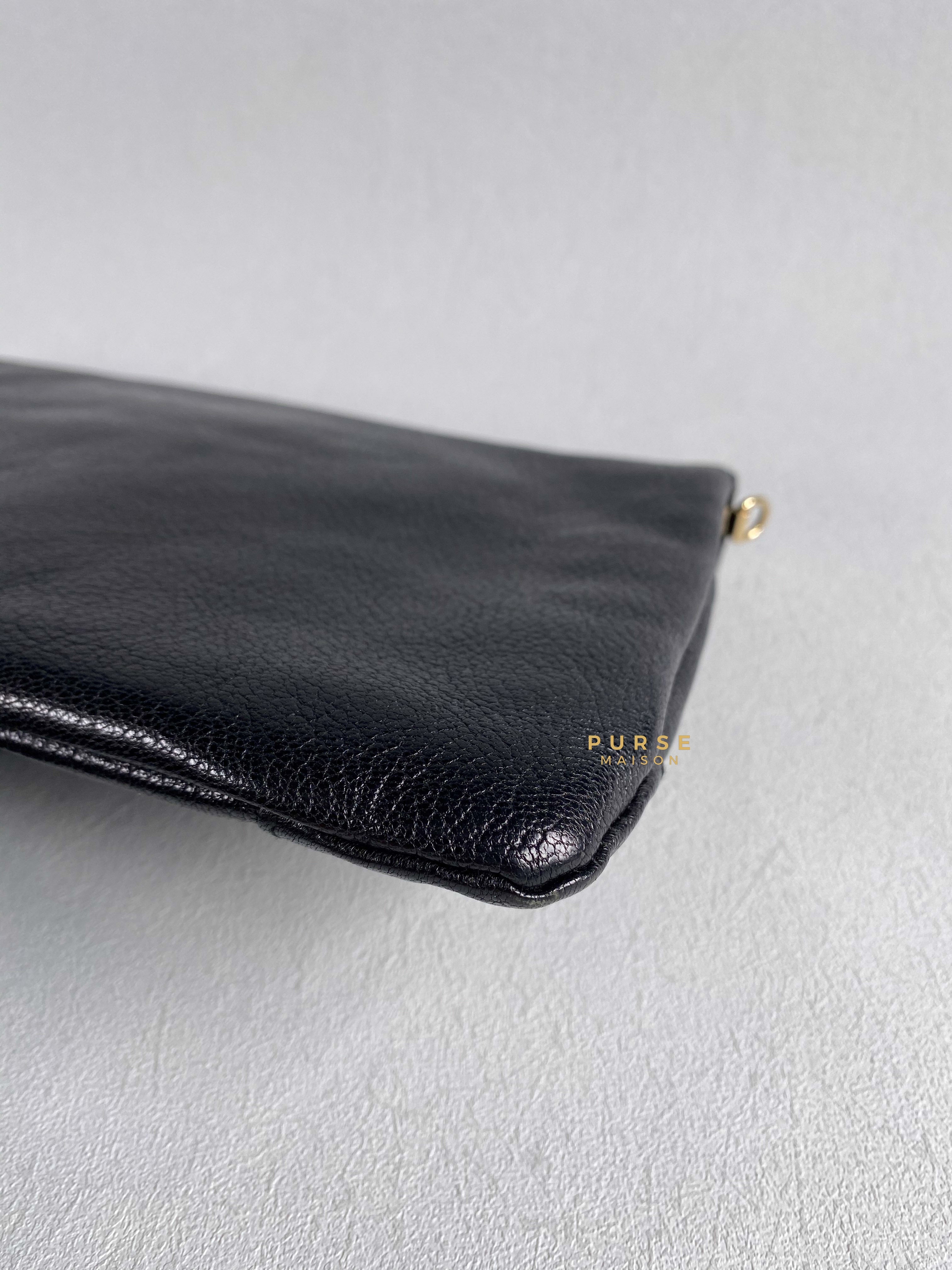 Balenciaga Metallic Edge Black Envelope Clutch with Strap | Purse Maison Luxury Bags Shop