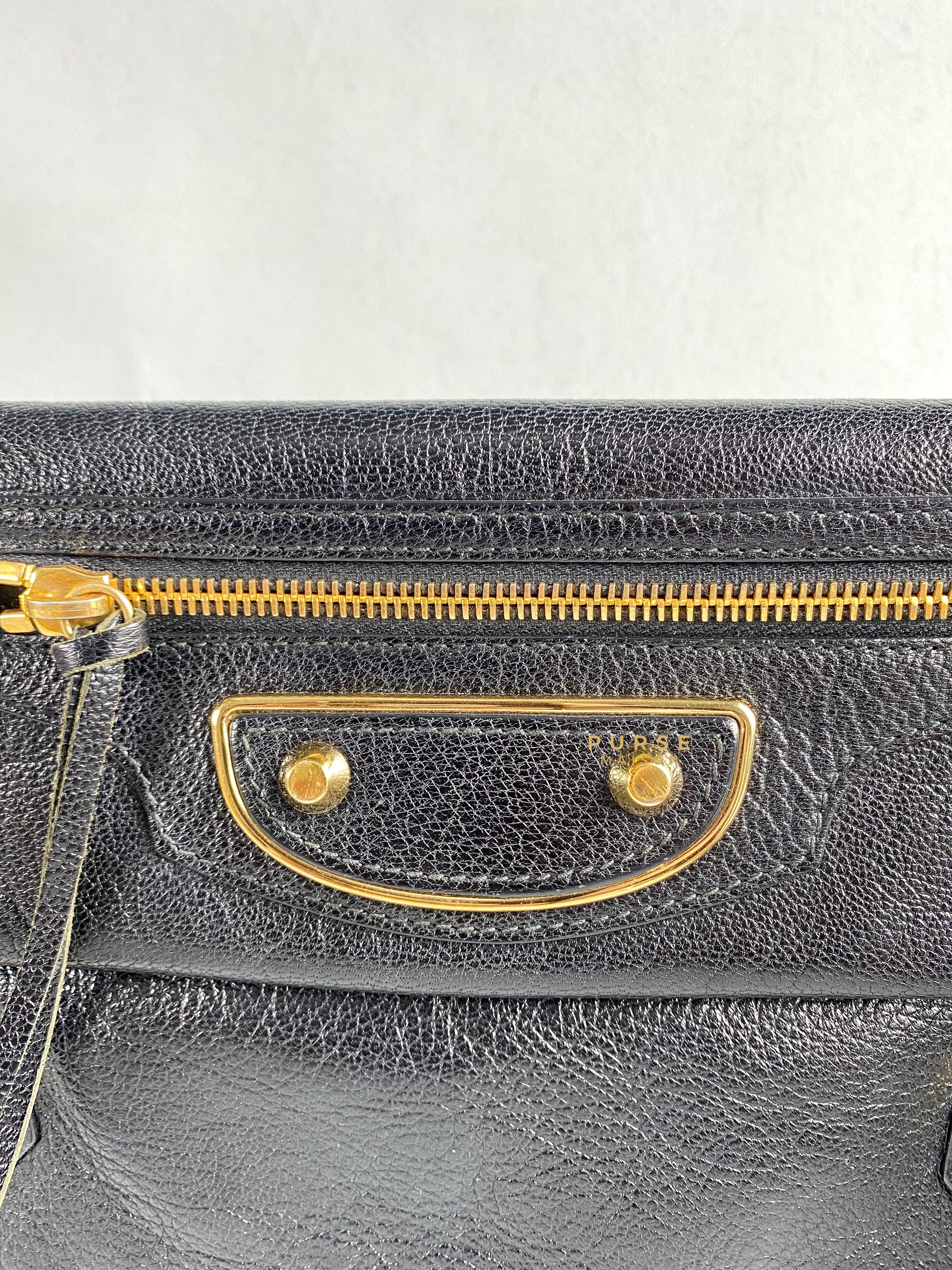 Balenciaga Metallic Edge Black Envelope Clutch with Strap | Purse Maison Luxury Bags Shop