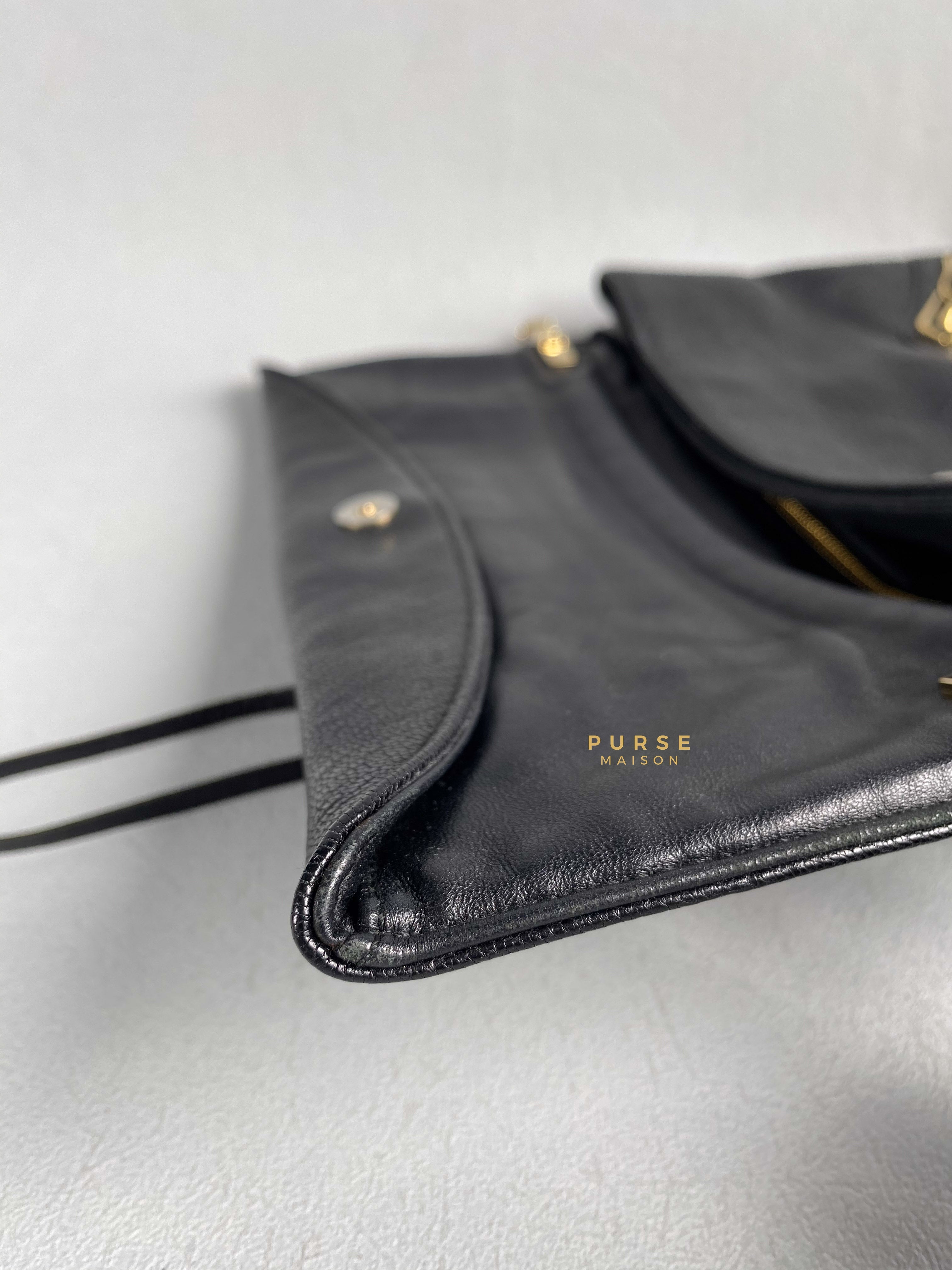 Balenciaga Metallic Edge Black Envelope Clutch with Strap | Purse Maison Luxury Bags Shop