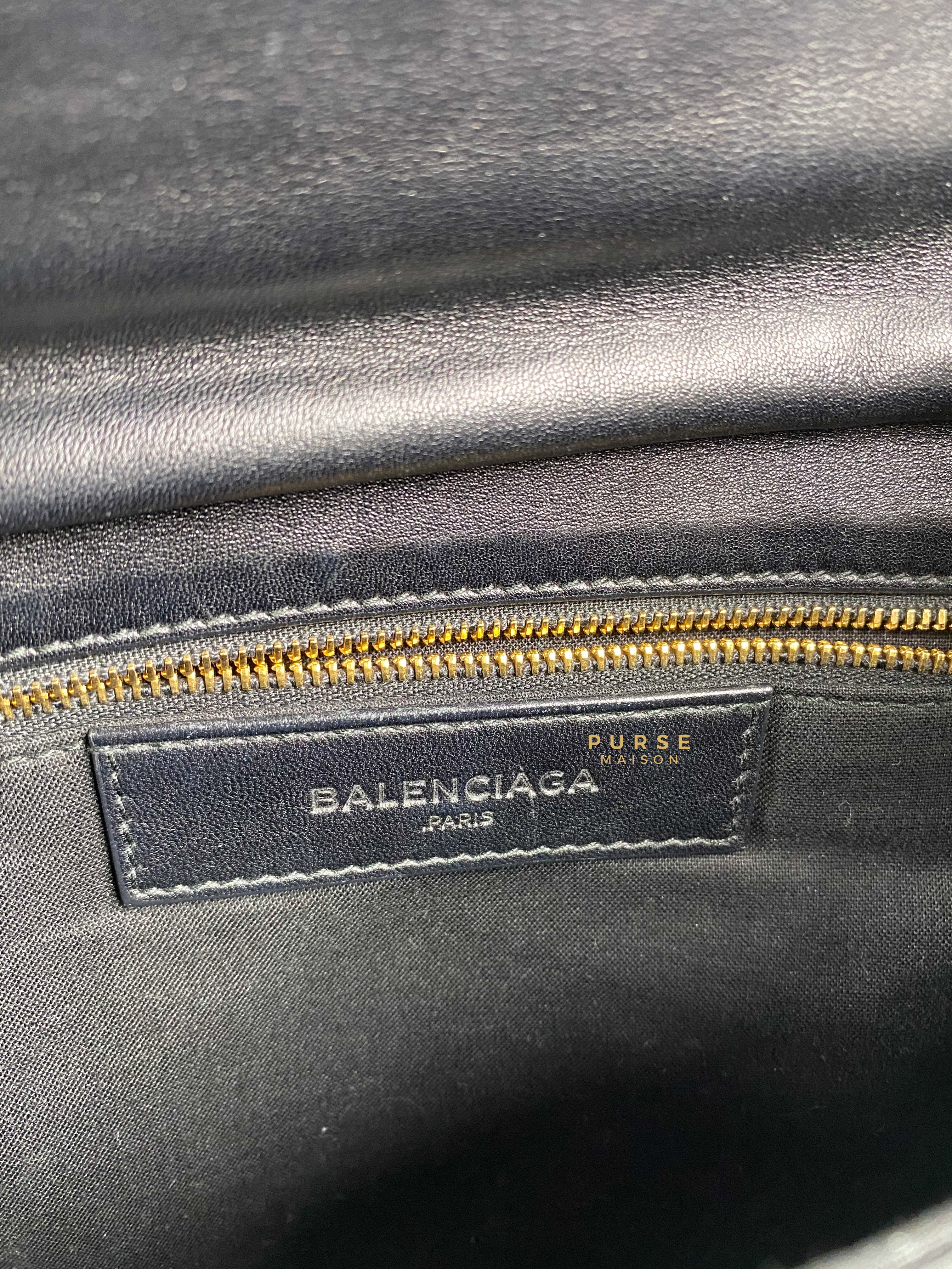 Balenciaga Metallic Edge Black Envelope Clutch with Strap | Purse Maison Luxury Bags Shop