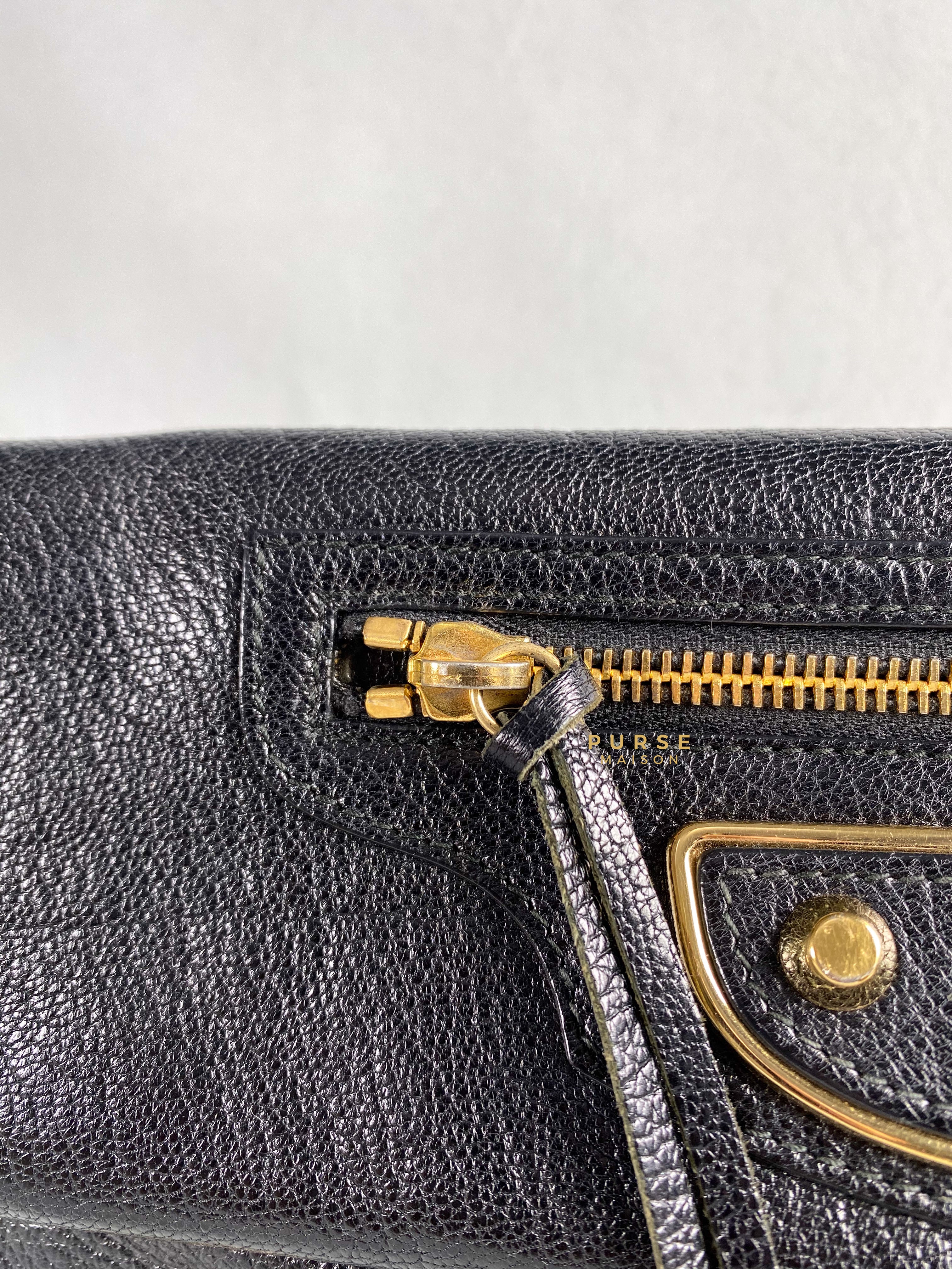 Balenciaga Metallic Edge Black Envelope Clutch with Strap | Purse Maison Luxury Bags Shop