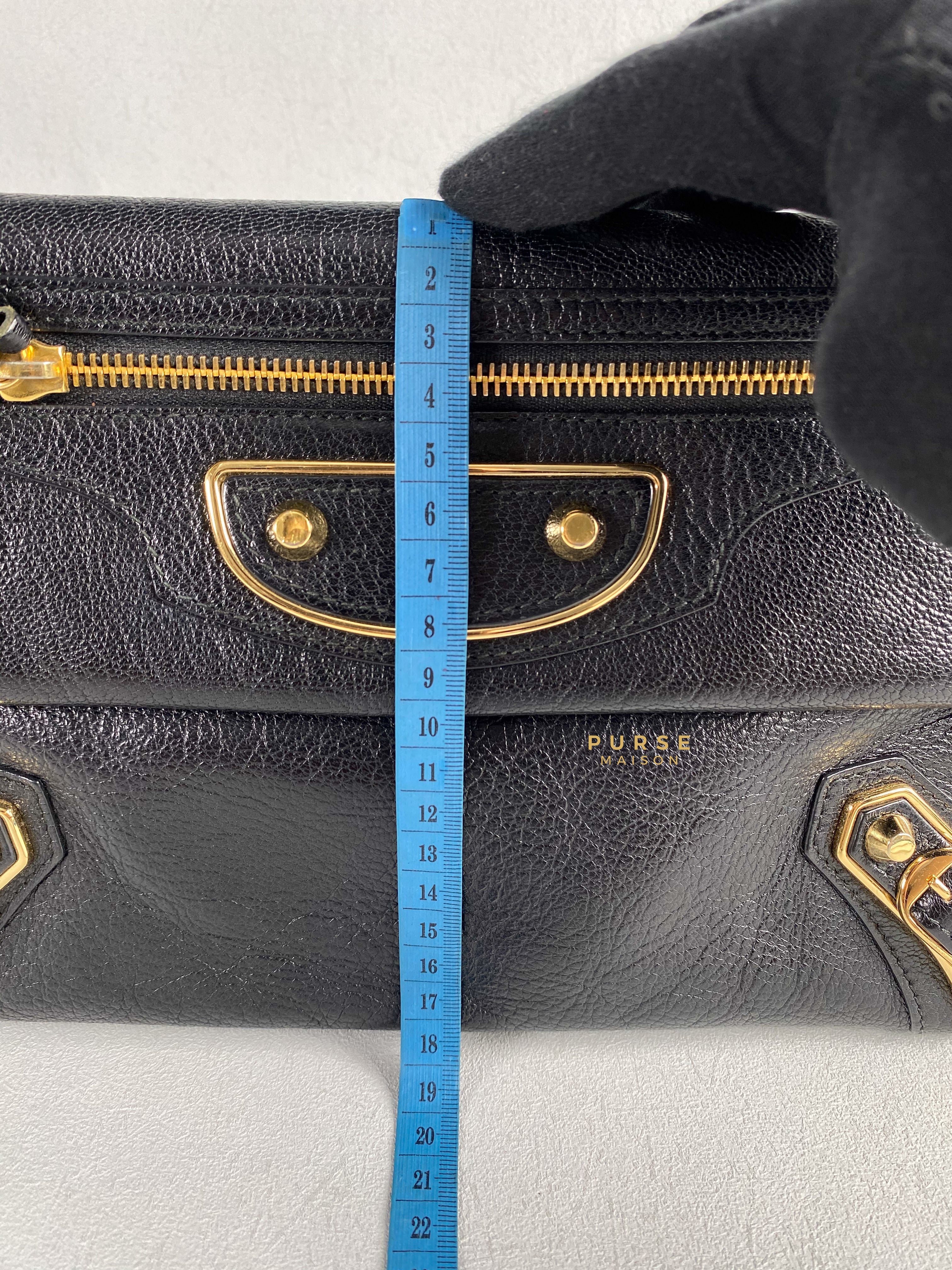 Balenciaga Metallic Edge Black Envelope Clutch with Strap | Purse Maison Luxury Bags Shop