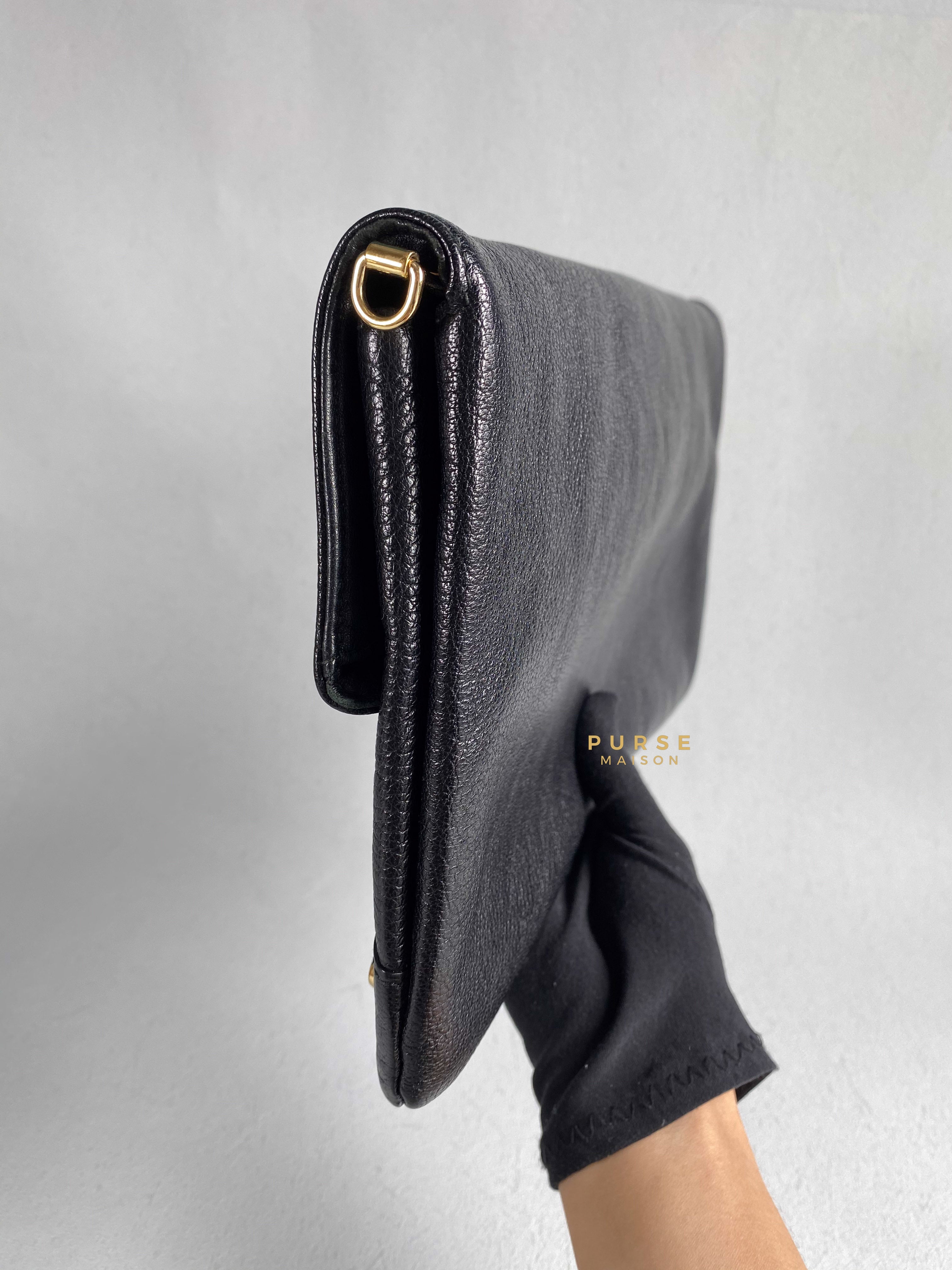 Balenciaga Metallic Edge Black Envelope Clutch with Strap | Purse Maison Luxury Bags Shop