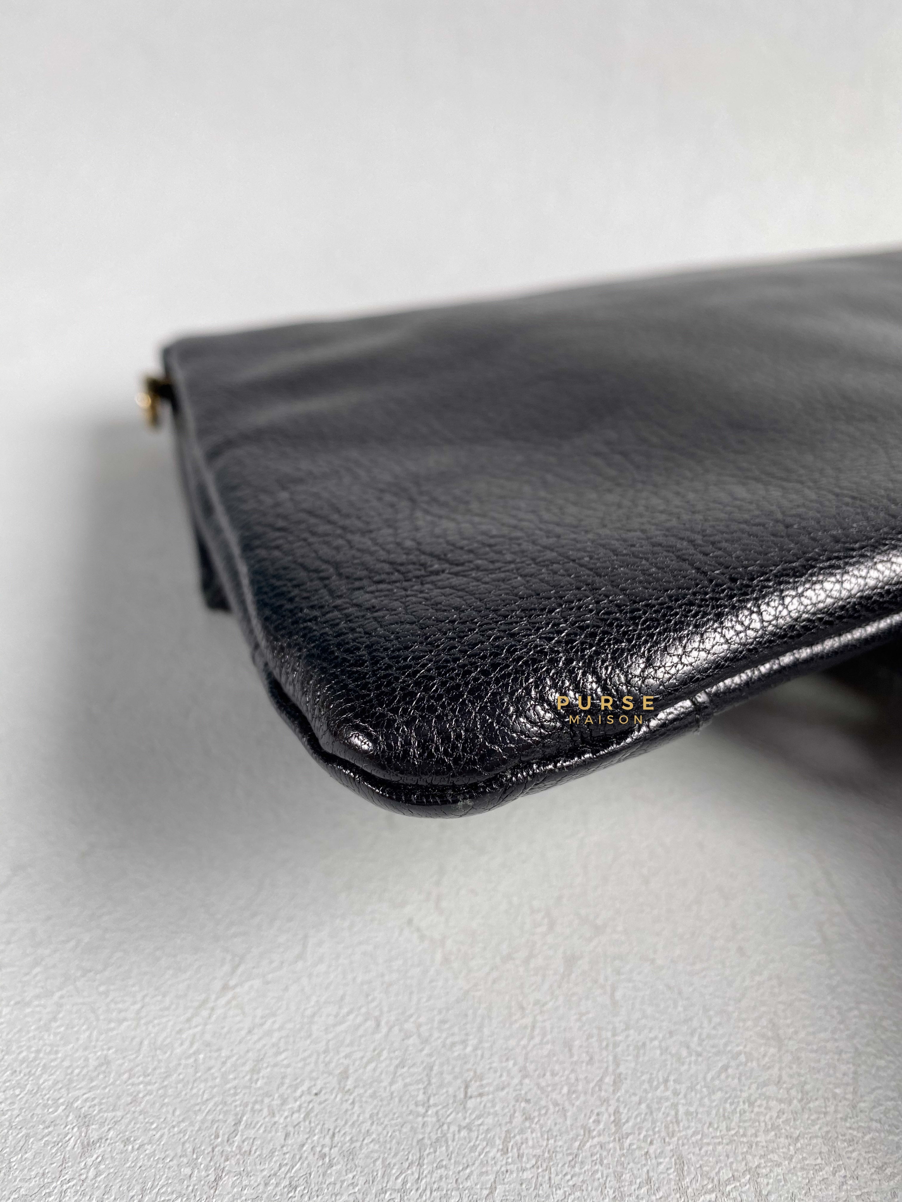 Balenciaga Metallic Edge Black Envelope Clutch with Strap | Purse Maison Luxury Bags Shop