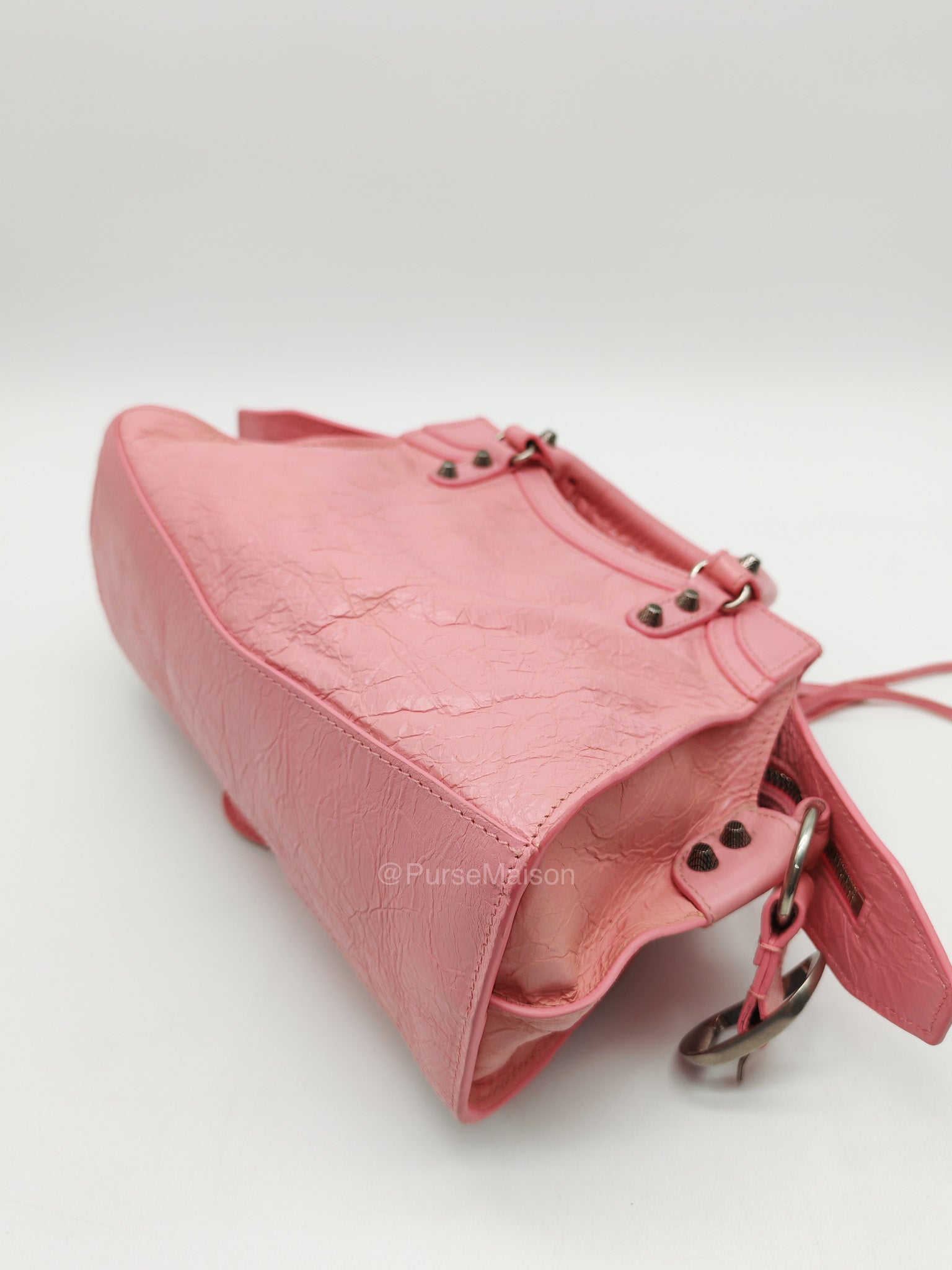 Balenciaga Neo Cagole Small in Sweet Pink Arena Lambskin Leather and Silver Hardware | Purse Maison Luxury Bags Shop