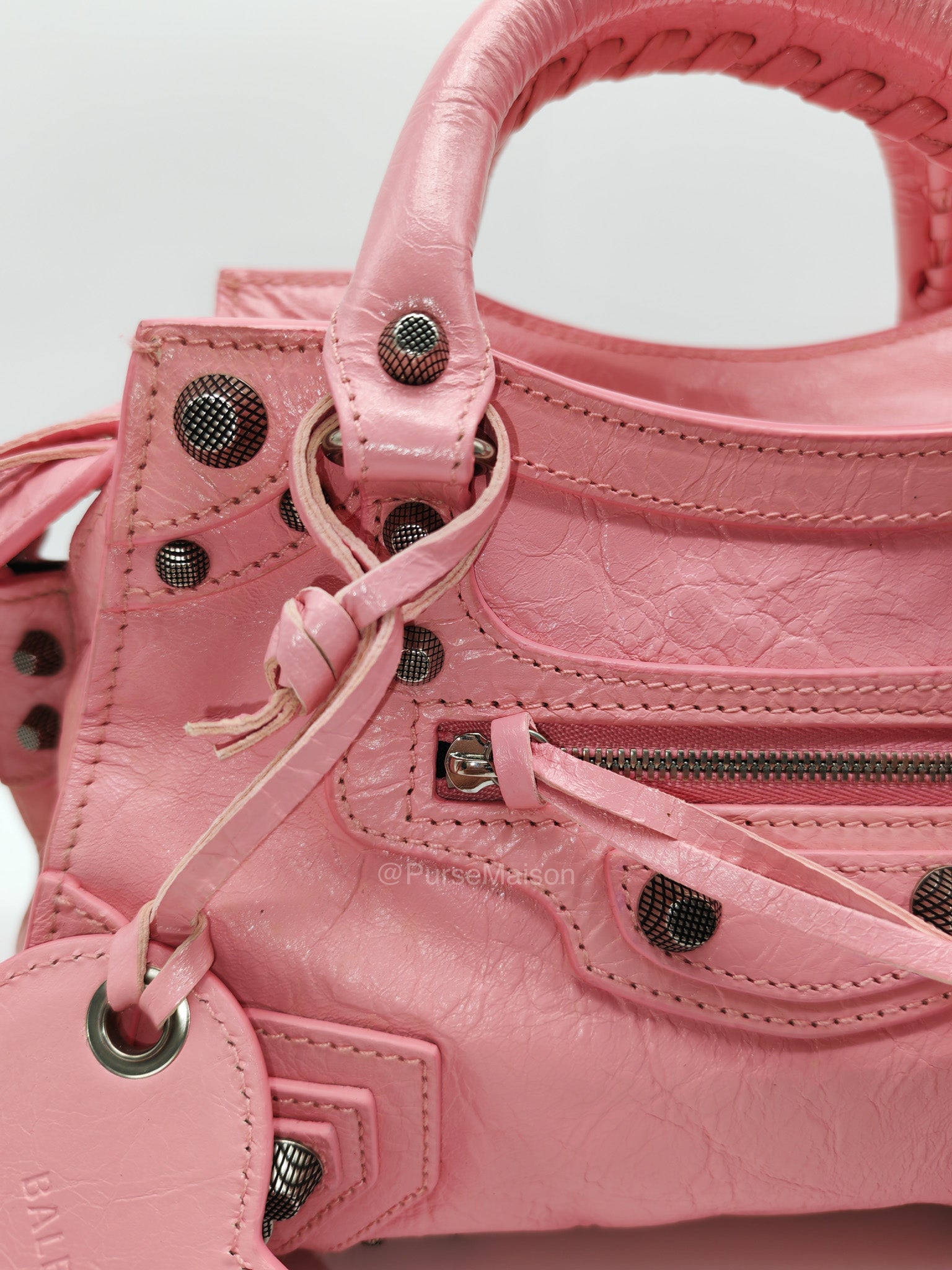Balenciaga Neo Cagole Small in Sweet Pink Arena Lambskin Leather and Silver Hardware | Purse Maison Luxury Bags Shop