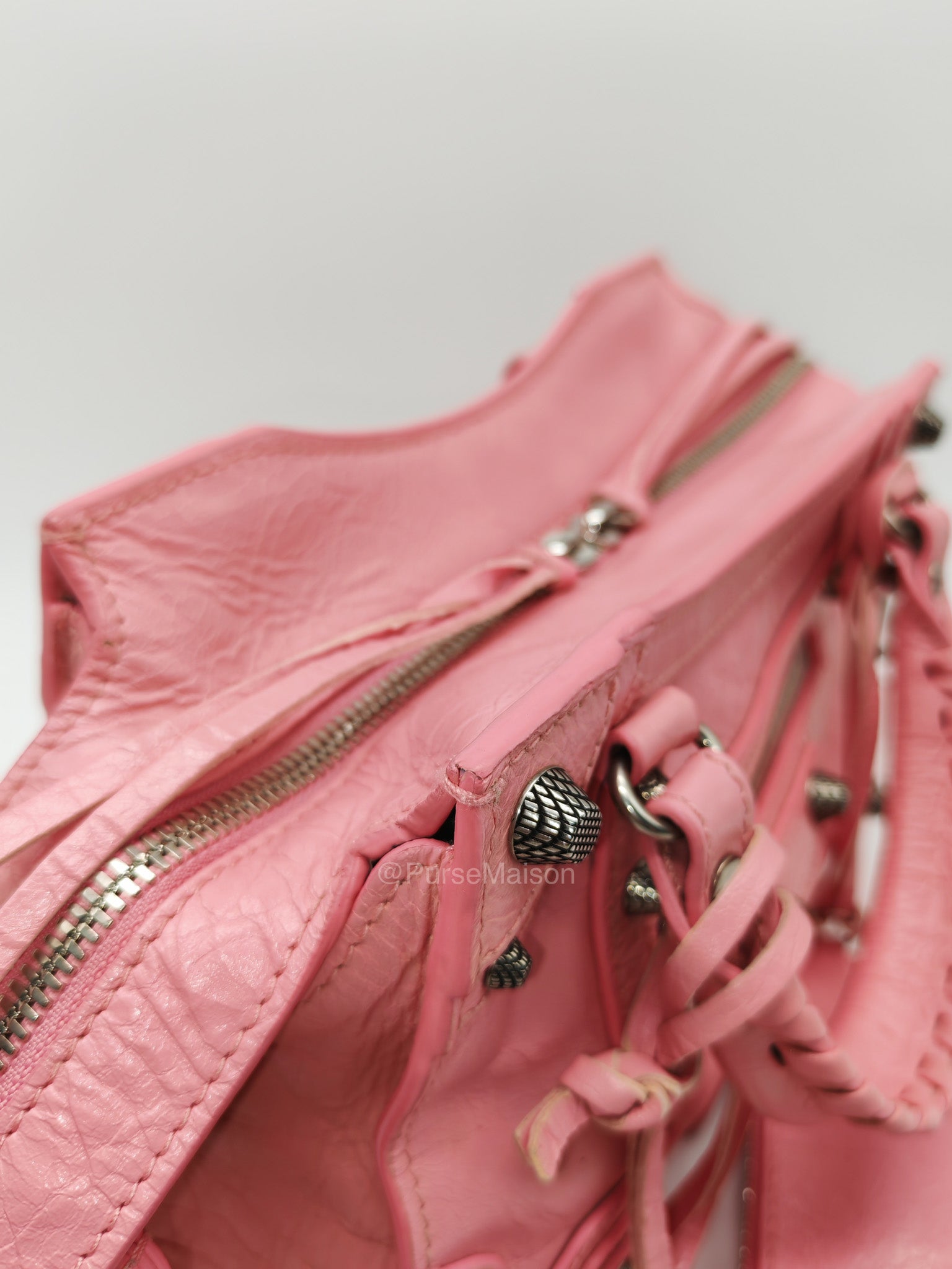 Balenciaga Neo Cagole Small in Sweet Pink Arena Lambskin Leather and Silver Hardware | Purse Maison Luxury Bags Shop