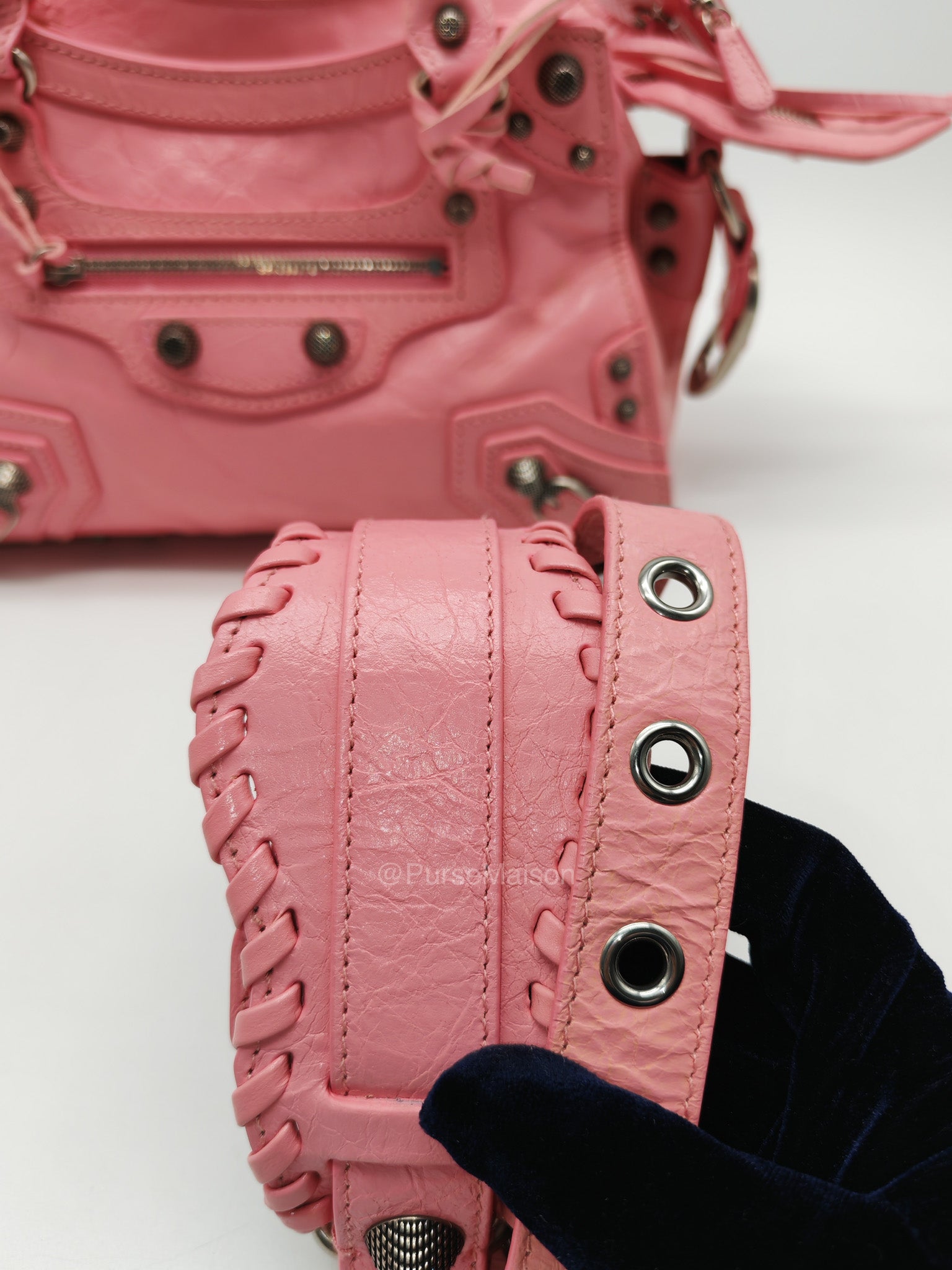 Balenciaga Neo Cagole Small in Sweet Pink Arena Lambskin Leather and Silver Hardware | Purse Maison Luxury Bags Shop