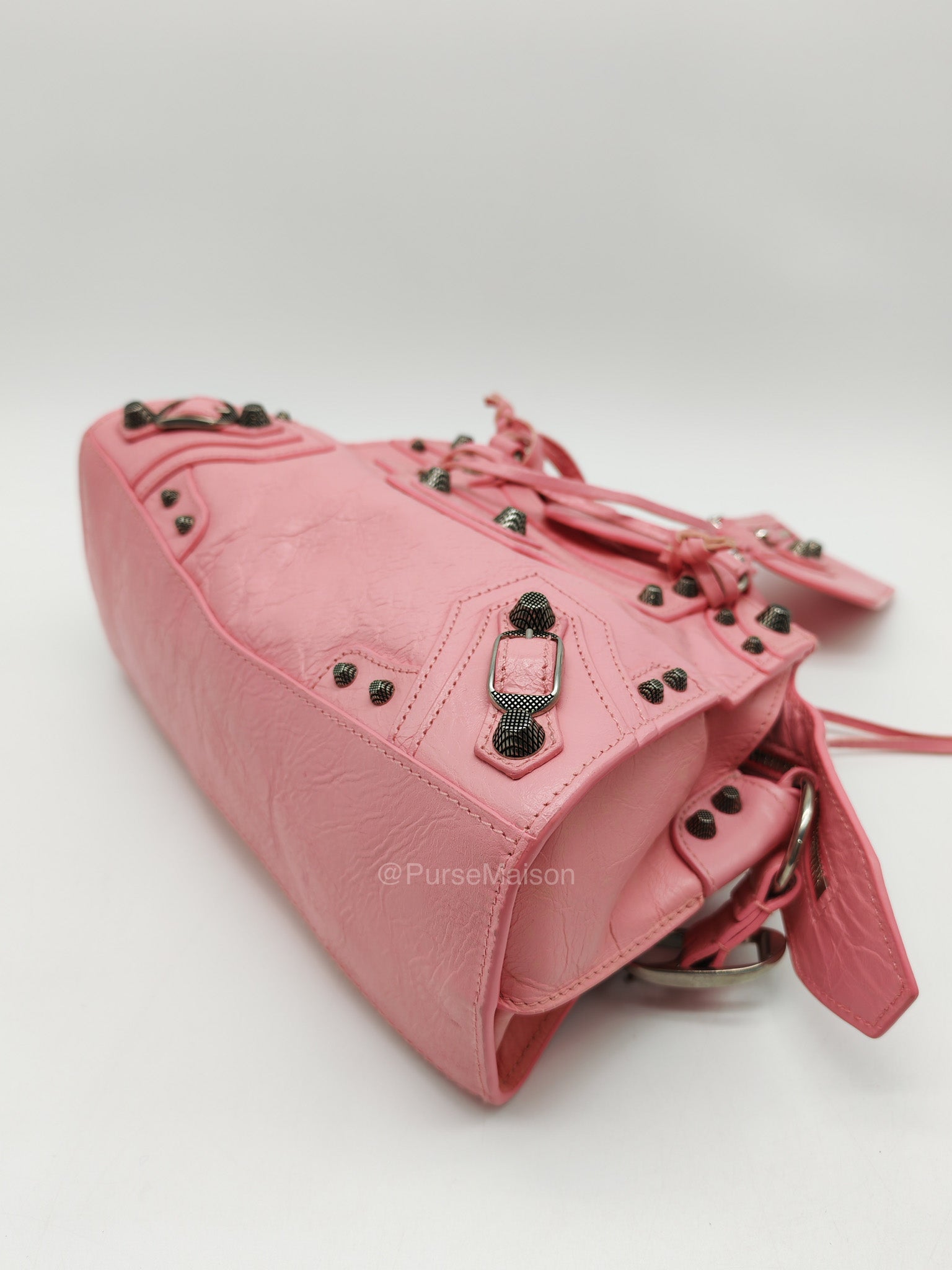 Balenciaga Neo Cagole Small in Sweet Pink Arena Lambskin Leather and Silver Hardware | Purse Maison Luxury Bags Shop