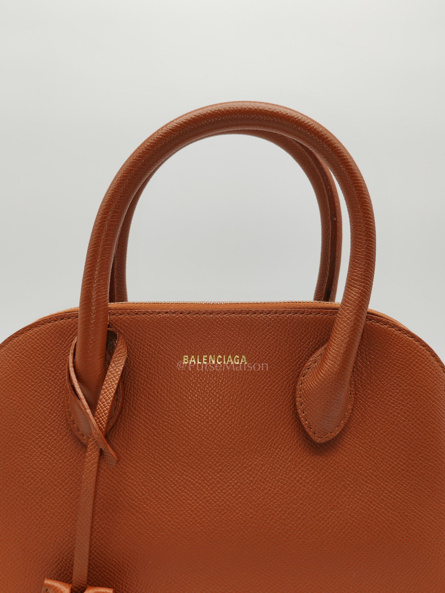 Balenciaga Ville Top Handle Bag in Brown Grained Calfskin Leather and Gold Hardware | Purse Maison Luxury Bags Shop