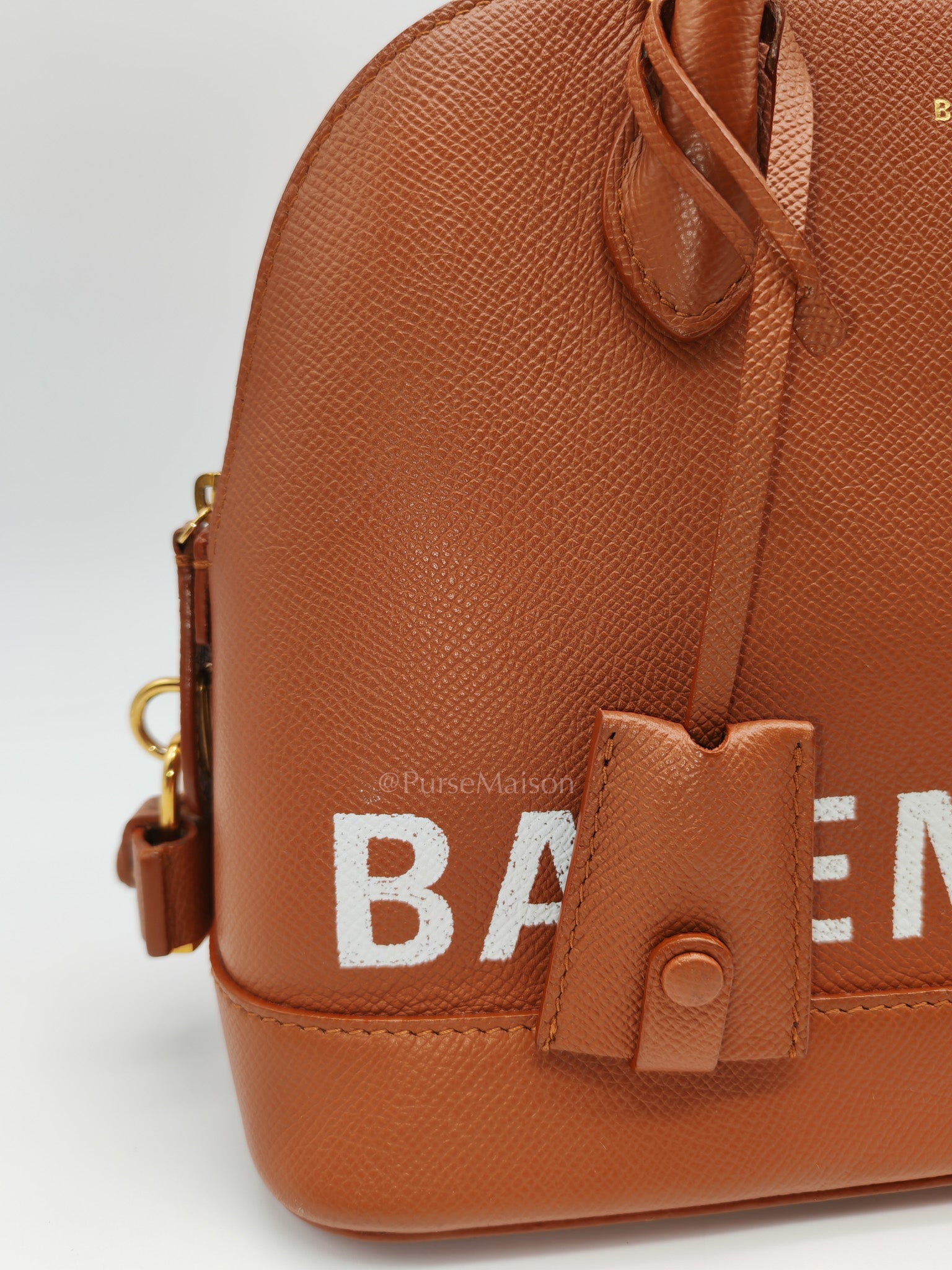 Balenciaga Ville Top Handle Bag in Brown Grained Calfskin Leather and Gold Hardware | Purse Maison Luxury Bags Shop