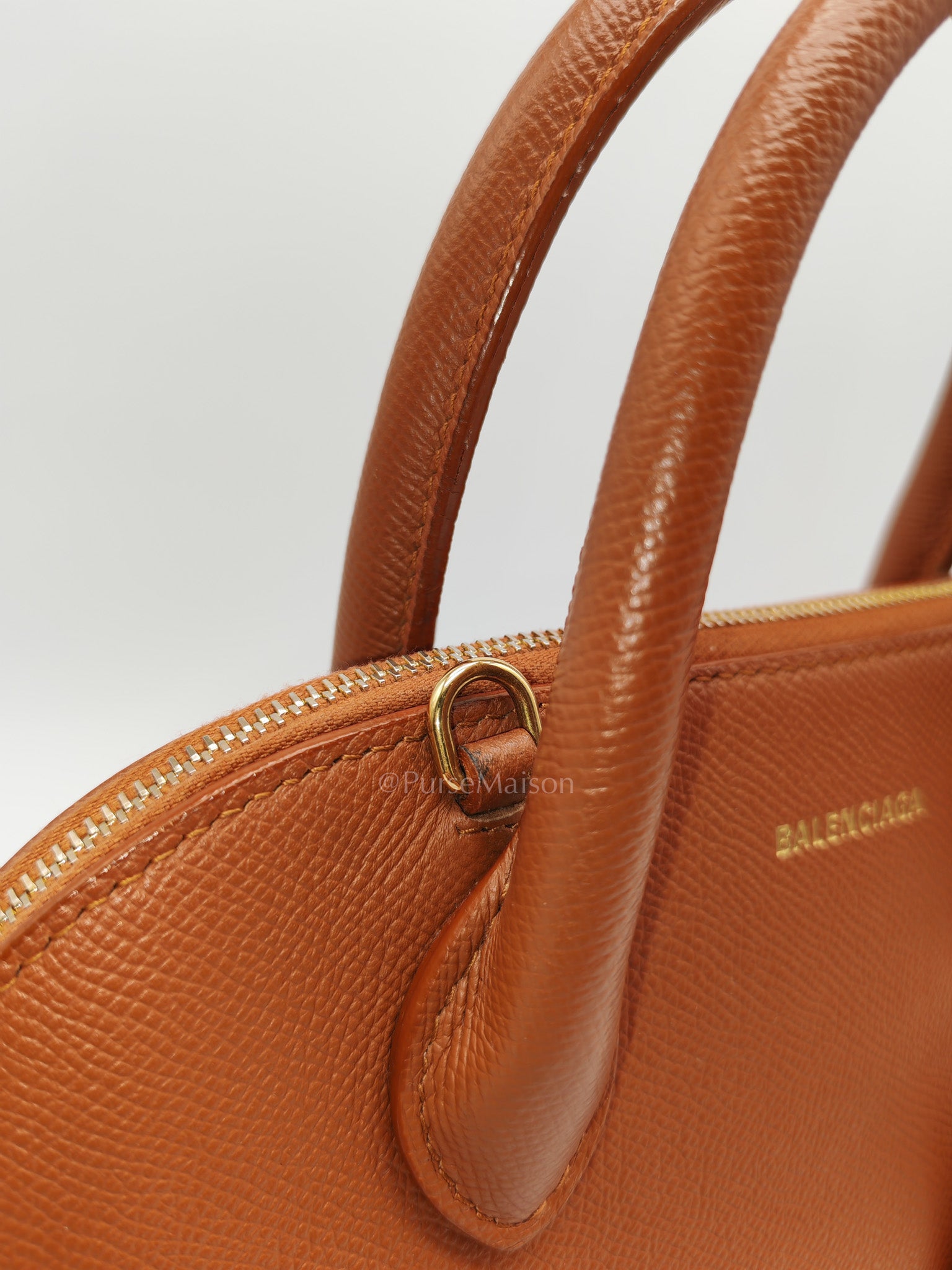 Balenciaga Ville Top Handle Bag in Brown Grained Calfskin Leather and Gold Hardware | Purse Maison Luxury Bags Shop