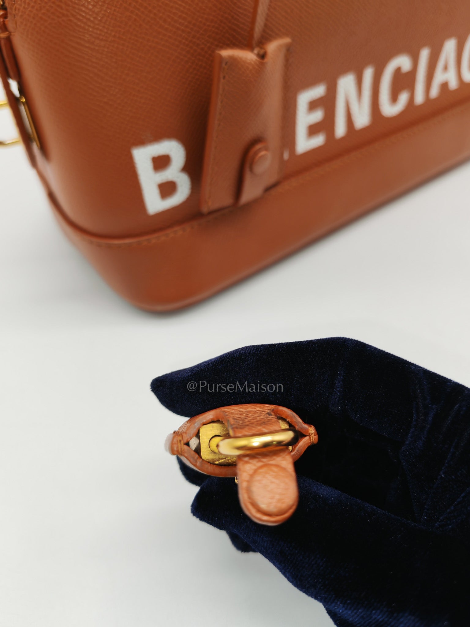 Balenciaga Ville Top Handle Bag in Brown Grained Calfskin Leather and Gold Hardware | Purse Maison Luxury Bags Shop
